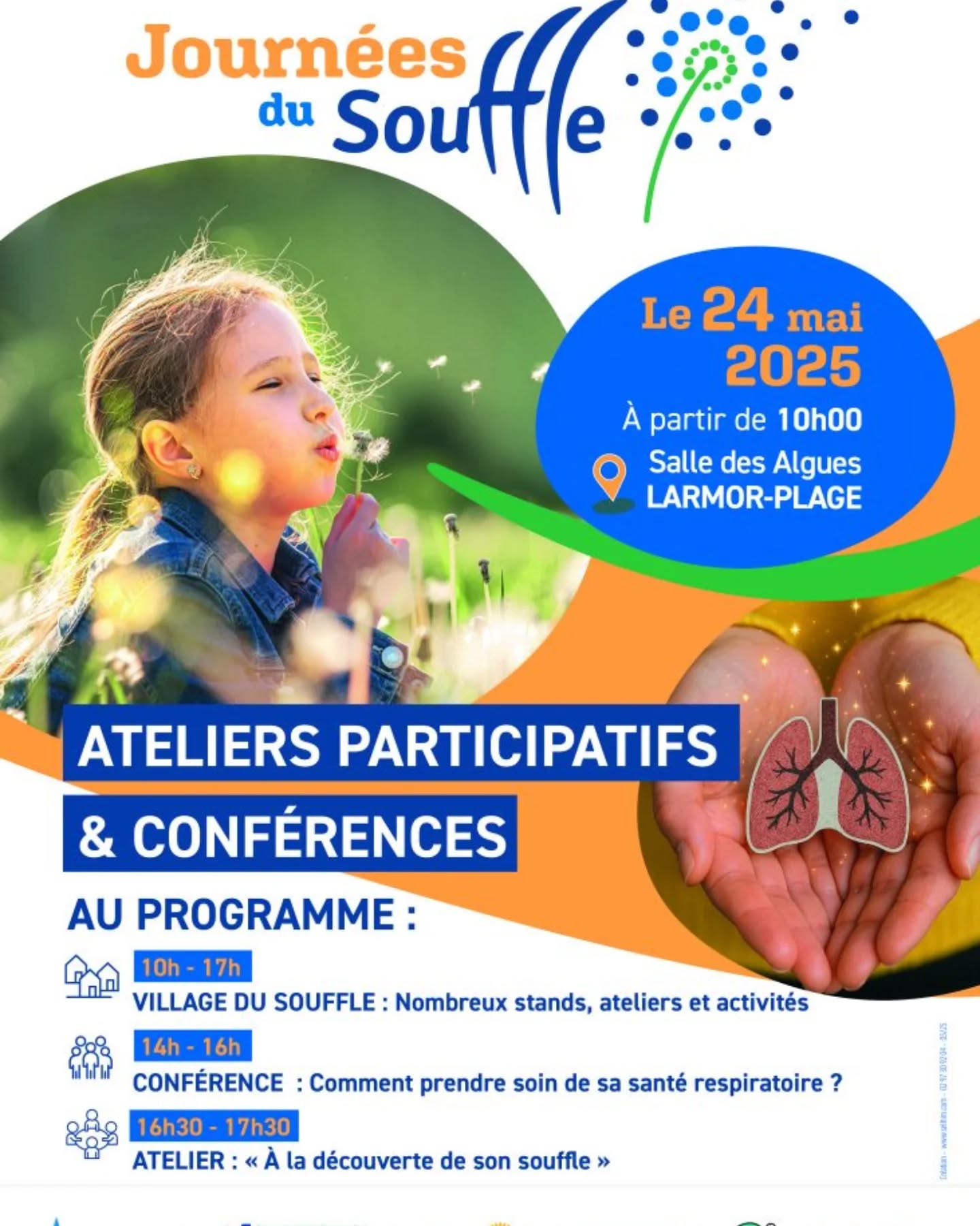 ÉVÉNEMENT
Vous êtes invités à participer à la "Journée du Souffle", samedi 24 mai de 10h à 17h30, salle des Algues à Larmor-Plage.
Cet événement organisé par le Rotary International et la Fondation du Souffle à pour but de sensibiliser le grand public sur l'importance de prendre soin de sa santé respiratoire.
Au programme :
10h à 17h > Village du Souffle : stands, ateliers et activités
14h à 16h > Conférences : comment prendre soin de sa santé respiratoire ?
16h30 à 17h30 > Atelier : à la découverte de son souffle
Je remercie le Dr Fanny Voisin, pneumologue et médecin du sport, de m'avoir invité à participer à cet événement. Je serai présent de 10h à 16h30 sur un stand au Village du Souffle et j'animerai l'atelier " à la découverte de son souffle" de 16h30 à 17h30. Le nombre de places étant limité, je vous invite à vous inscrire sur place le jour même.
Au plaisir de vous accueillir prochainement pour respirer avec vous !
Éric Ruff
Coach en respiration
#journeedusouffle
#respiration
#lorient
#Larmor-Plage