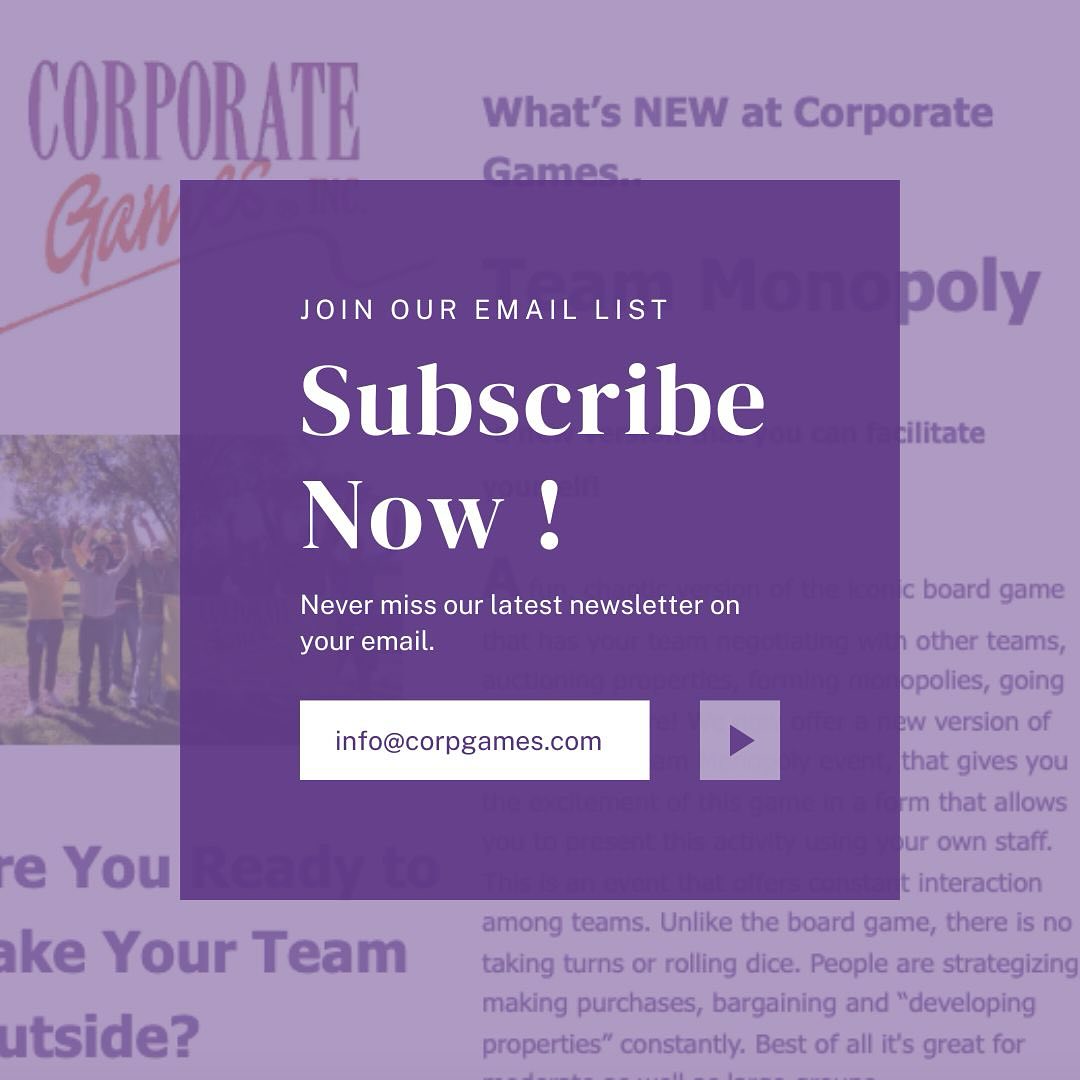 Join our newsletter to receive our latest updates on team building ideas, advice, and DIY suggestions! You can also view insight articles on the Corporate Games Team Building Website!
https://www.corporategames.com/