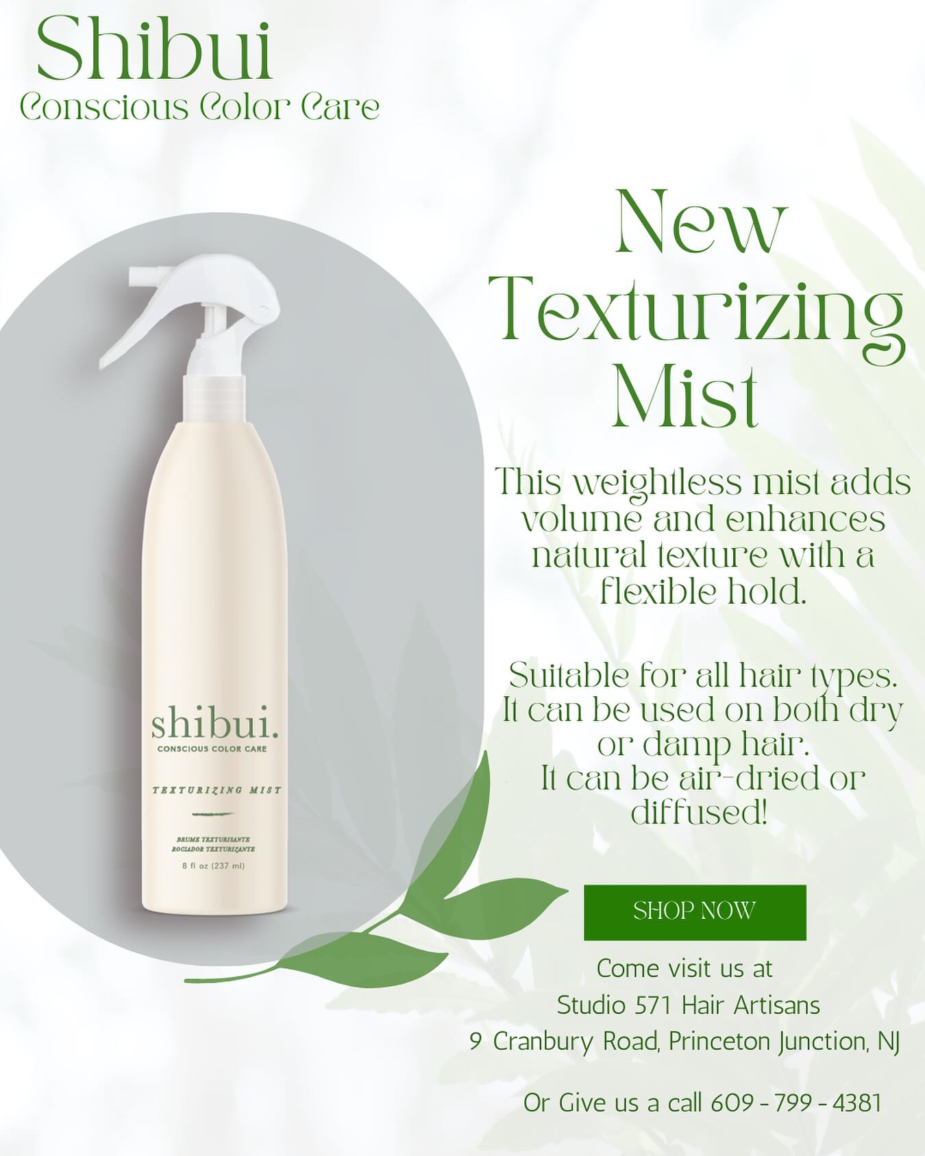 With Summer approaching, we’re always looking for easy, on the go products. Introducing our new Texturizing Spray from Shibui. This light mist adds body while enhancing hair color! Regardless of your styling routine, this product is suitable for both wet and dry hair and adds natural, weightless texture. Come give it a try at Studio 571 Hair Artisans! #shibui #haircare #summervibes☀️ #summerhair #haircare #curlyhair #texture #texturizingspray #wavyhair #wavy #summer2025 #njsalon #studio571hairartisans #nj #princeton #princetonnj