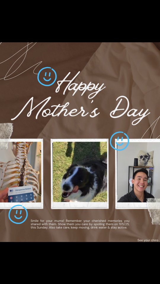 🌸 Mothers Day, Sunday the 11/5/25 🌸
Everyone who has a mum has shared cherished memories with them, so take the time to look back and remember them.
Thank your mum for raising you and being a part of your life.
And make sure you give her a BIG SMILE 😁
📞 8457 7961 | DM
📍 8/44 Hampden Ave Wahroonga NSW 2076
Tues & Thurs: 9:15am-5pm | Sat: 9:15am-1pm
📍90 Avoca Drive Kincumber 2251
Wed & Fri: 10am-5pm
🌐 https://www.hampden-health.com/chiropractor
#mothersday2025 #loveyourmum #bordercollie #smile #chiro #released #chiropractorbrenton