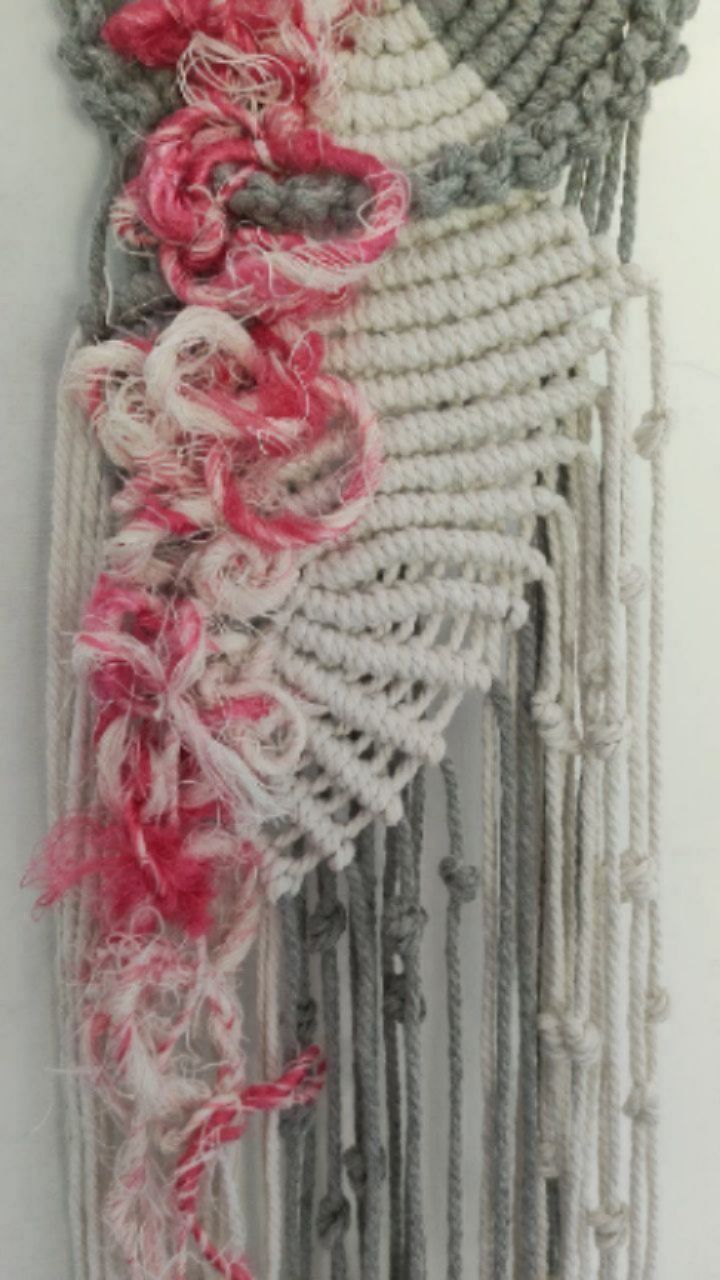 'Squiggle' - Handmade and unique - macrame wall hanging of dove grey and vanilla cotton cords and stitched with recycled linen and banana fibres. 200mm x 900mm
karenmorganart.com
info@karenmorganart.com
#macrame #wallhanging #interiordecor #fibreart #handmade #madeinbritain #macramewallhanging