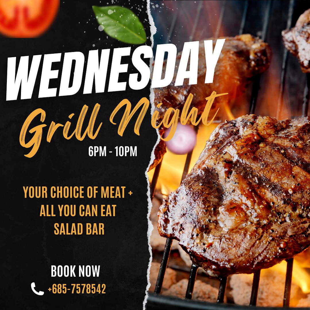 Wednesday Grill Night ✨🌺
6PM - 10PM
Book Now!😍
✔️ Delicious and affordable meal
✔️ Dine under the stars
✔️ Beautiful relaxing garden atmosphere
✔️ Happy Hour
DM or Call 7578542 to make a reservation 😍🤤😋🥰
Where you’d rather be ✨
“COME KOKA WITH US!”
#wednesdaygrill
#wednesday #grillnight #kokabar #lemanumea #hotel #samoa