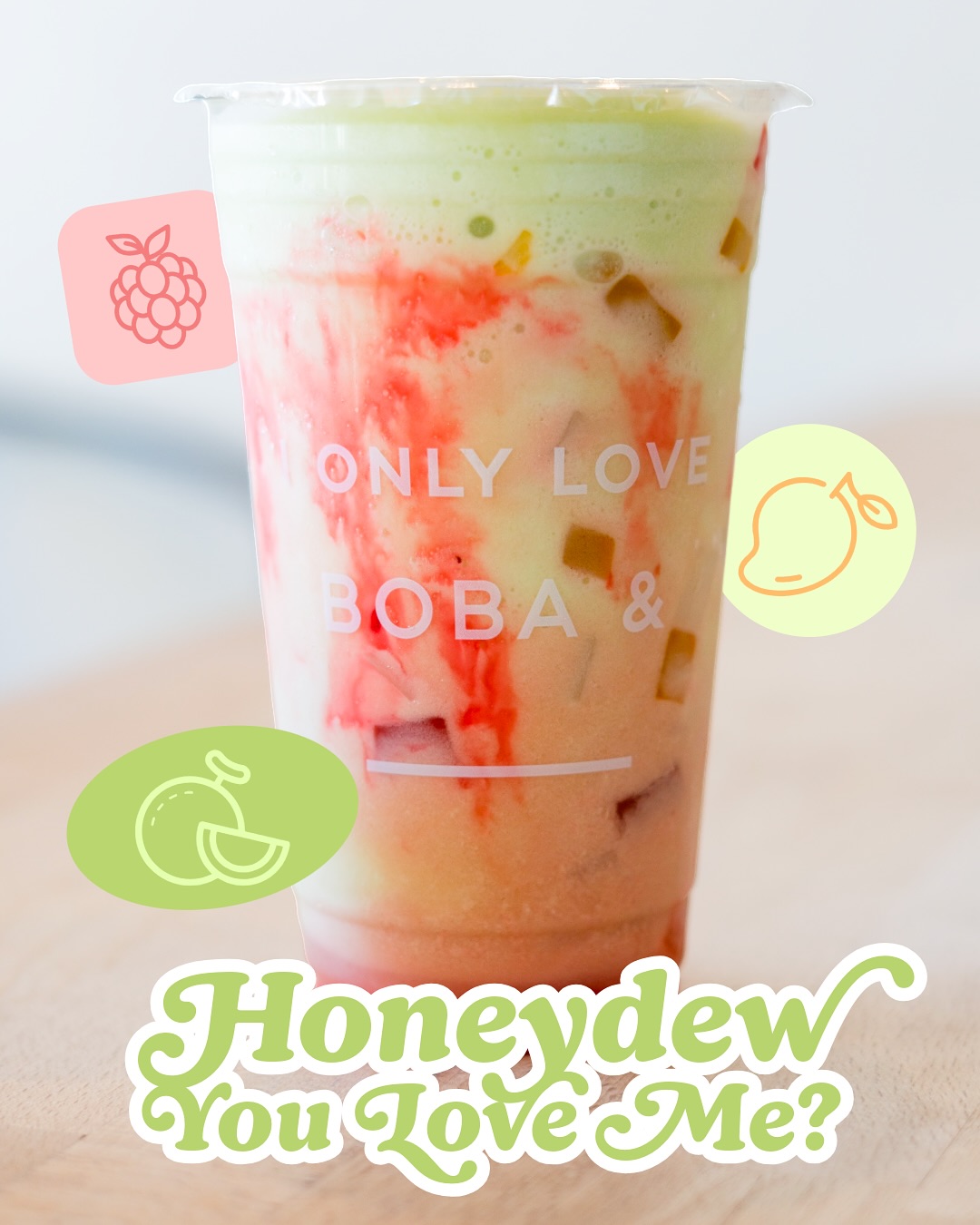Honey…dew you love me? 🍈🥭
We put together a honeydew mango smoothie with raspberry drizzle, topped with rainbow jelly 😋
Our Honeydew You Love Me is the perfect fruity sipper that’s down for you always 💕