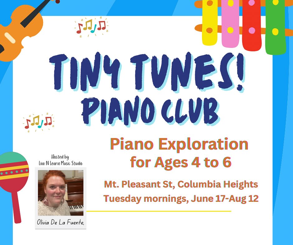 Does your little one love music, but you’re not sure where to start? Join me on Tuesday mornings through the summer for a piano preparatory class!
At Tiny Tunes, kids can learn the very beginning basics of piano in a fun setting with music friends at a cost much lower than regular lessons. Over the course of eight weeks, each student is observed and given an assessment on readiness to begin music lessons. At the end of the summer, parents can confidently make a decision to invest in their child’s development.
Contacted me today for more info and to register!
Olivia De La Fuente
www.livvnlearnmusicstudio.com
Email: livvnlearn.ms@gmail.com
FB: Livv N Learn Music Studio