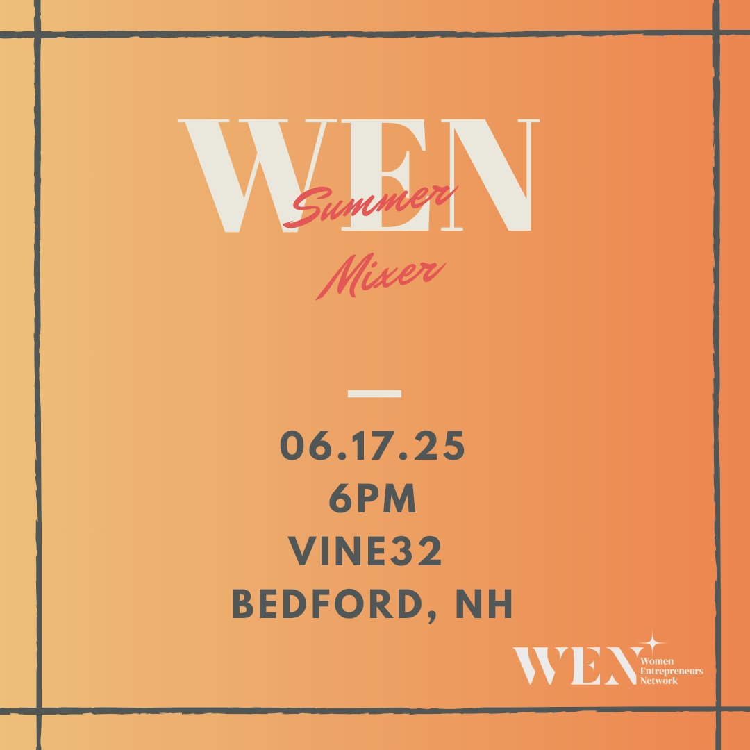 WEN Summer Mixer!
Join us for an evening of connection, conversation, and community at @vinethirtytwo in Bedford, NH!
Tuesday, June 17th
6:00 PM – 8:00 PM
Vine 32, Bedford, NH
$30 Non-Members
$15 WEN Members
Meet and mingle with fellow women entrepreneurs, enjoy a curated wine tasting and charcuterie. Build meaningful relationships in a relaxed summer setting. Whether you're a longtime member or attending your first event, we can’t wait to see you there!
This event is likely to sell out! Purchase your tickets at link in our profile.
