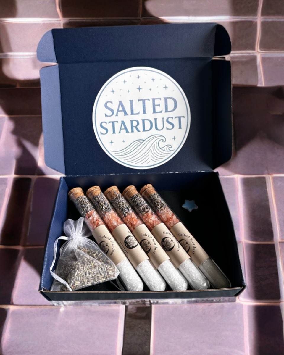 Your new self-care ritual just landed
Introducing our Salted Stardust Soak Kit. A celestial blend of calm in every tube.
Each kit includes:
5 handcrafted salt soaks infused with lavender + love
1 dreamy sachet of dried lavender
1 magical opal star to make your bath-time wishes come true
Whether you’re unwinding after a long day or gifting peace to someone you love, this kit is your reminder to slow down, soak in stillness, and sparkle from within.
#SaltedStardust #SelfCareMagic #LavenderBath #SoakTheStressAway #MindfulMoments #BathRituals #NaturalWellness #CrystalHealing #RelaxAndUnwind #AromatherapyEssentials