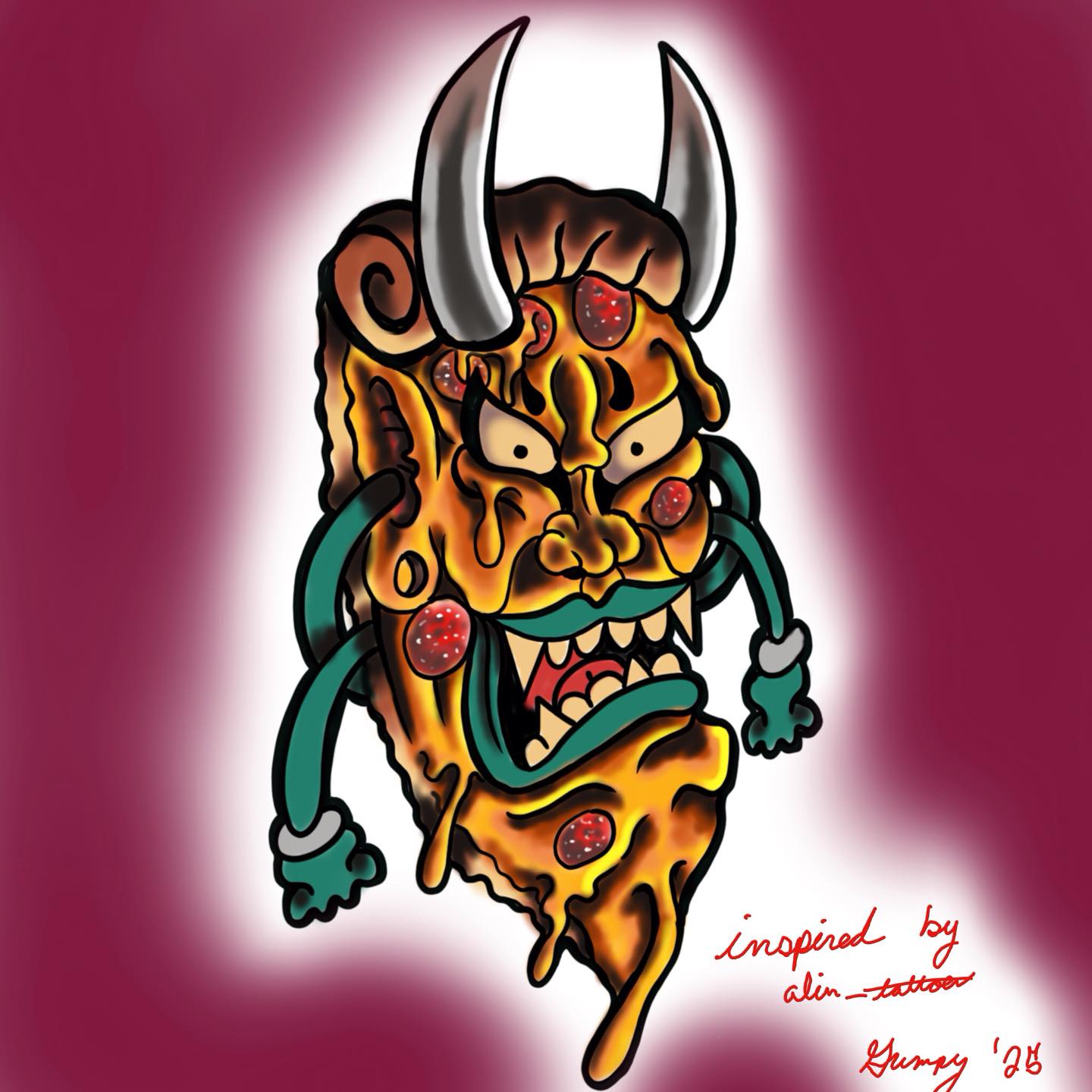 #tattoodesign #pizza #texastattooartist #hannya #art #digital