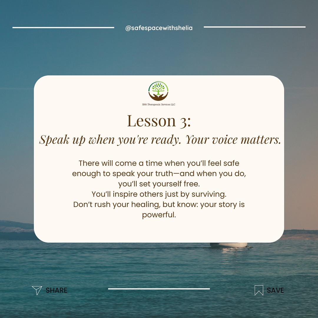 Your voice holds power, and when you’re ready, the world will listen. Speak your truth at your own pace—your story matters. 🌿 #YourVoiceMatters #HealingJourney #SpeakYourTruth #safespacewithsheila