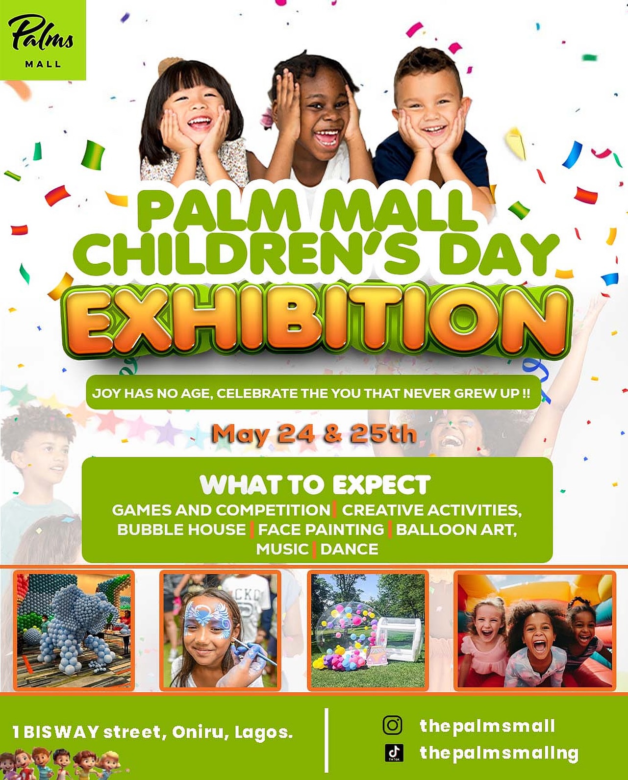 When was the last time you played like nobody’s watching? 👀 Palm Mall’s Children’s Day Exhibition is here to remind you: joy is ageless!!🎉
📆 May 24 & 25 - let’s play BIG.
#CelebrateTheChildInYou #thepalms #thepalmsmalllekki #childrensday #childrensdaycelebration #weekendevents #agosevents #lagos #lekki #lekkimums