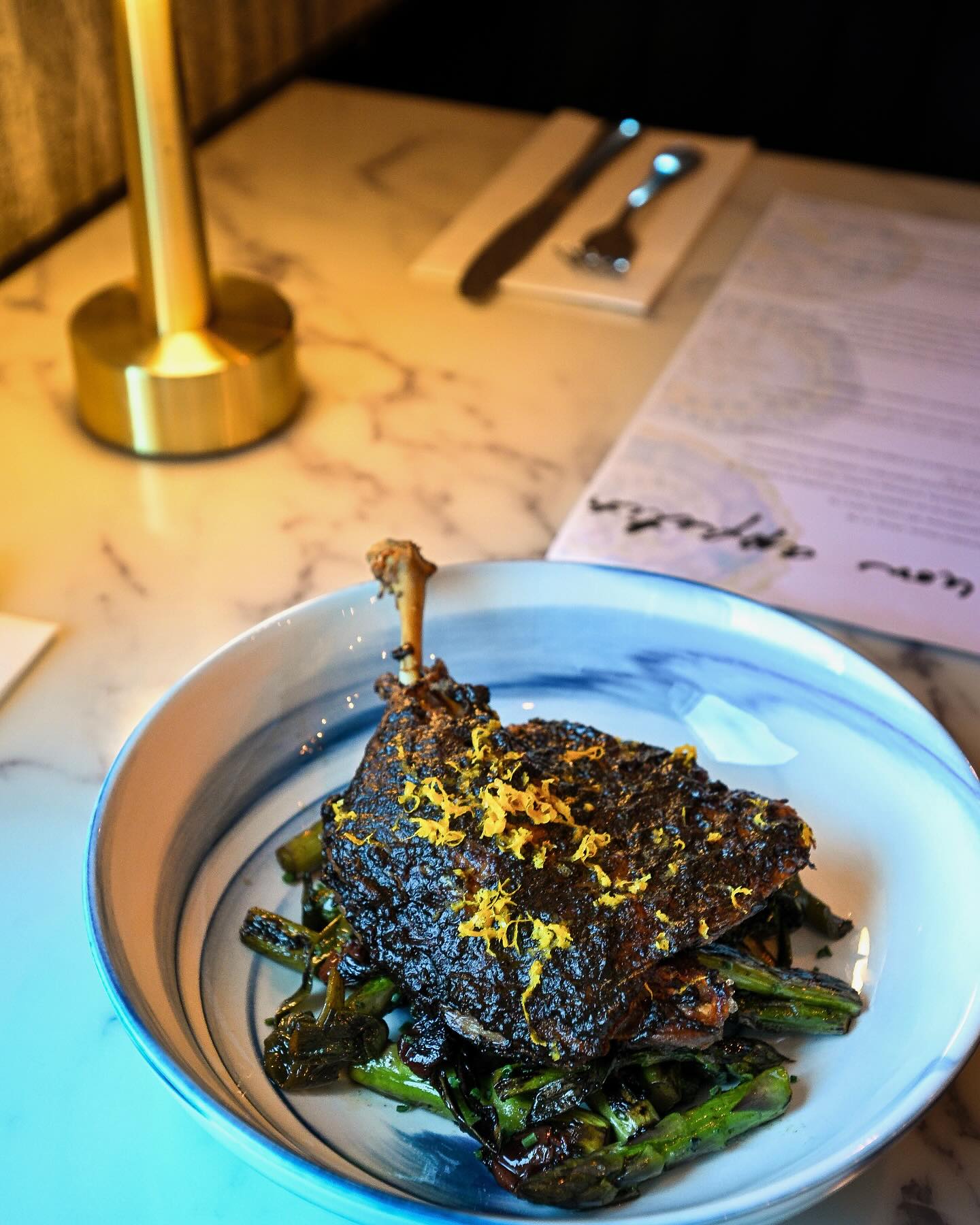 You can find this item on our seasonal menu ☝️
Duck Leg
black garlic agrodolce | asparagus | green onion | pickled cherry | chive