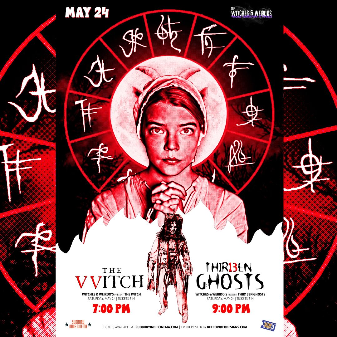 Newest poster collaboration with the always amazing @witchesandweirdos_ and screening at Sudbury’s best cinema @sudburyindiecinema . I’ll be there selling prints and other goodies. Get your tickets now at Sudbury indie cinema and see you all this Saturday. #thewitch #13ghosts #horror
