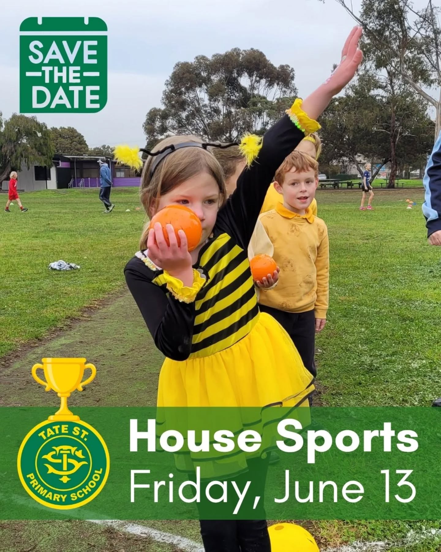 The 2025 Tate Street Athletics House Sports will be held on Friday, June 13th. All students are expected to arrive at the normal time, with events kicking off just after 9am. Students are encouraged to come dressed in house colours. Families are encouraged to attend and be part of this fun-filled day.
Further details have been shared on Compass.