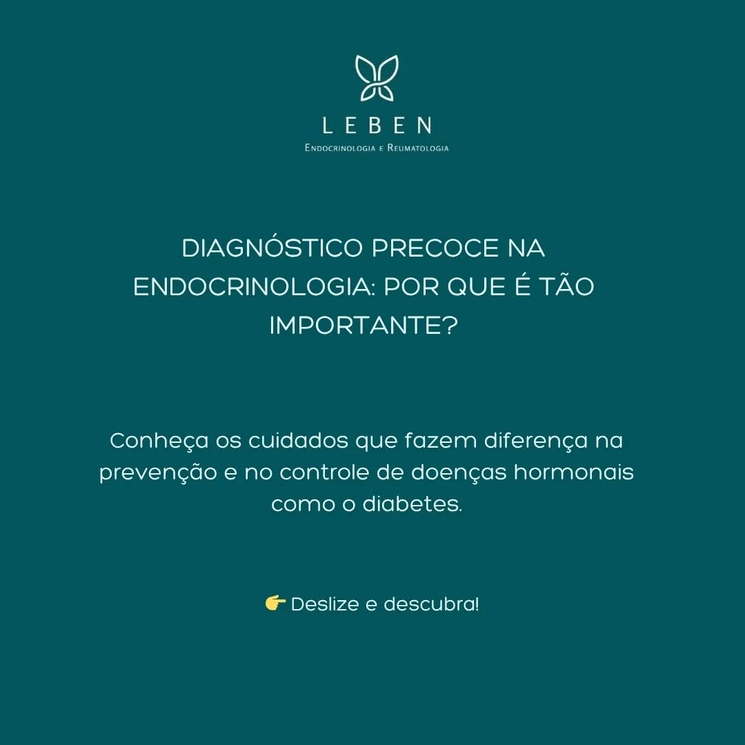 Você sabia que o diagnóstico precoce pode mudar o rumo da sua saúde hormonal?
Doenças como o diabetes tipo 2 podem se desenvolver de forma silenciosa, mas com o acompanhamento certo, é possível evitar complicações sérias.
No carrossel de hoje, falo sobre:
✔️ A importância de identificar alterações logo no início
✔️ Hábitos diários que fazem diferença
✔️ Como o acompanhamento médico protege você e sua família
👩⚕️ Como endocrinologista, reforço: prevenir é muito mais eficaz (e leve) do que tratar as complicações.
📲 Marque sua consulta. Vamos cuidar da sua saúde juntos!
#endocrinologia #diagnosticoprecoce #saudehormonal #diabetes #prevenção #habitosaudavel #controleglicemico #clinicaleben #blumenau #consultamedica #saúdedamulher #endocrinologista