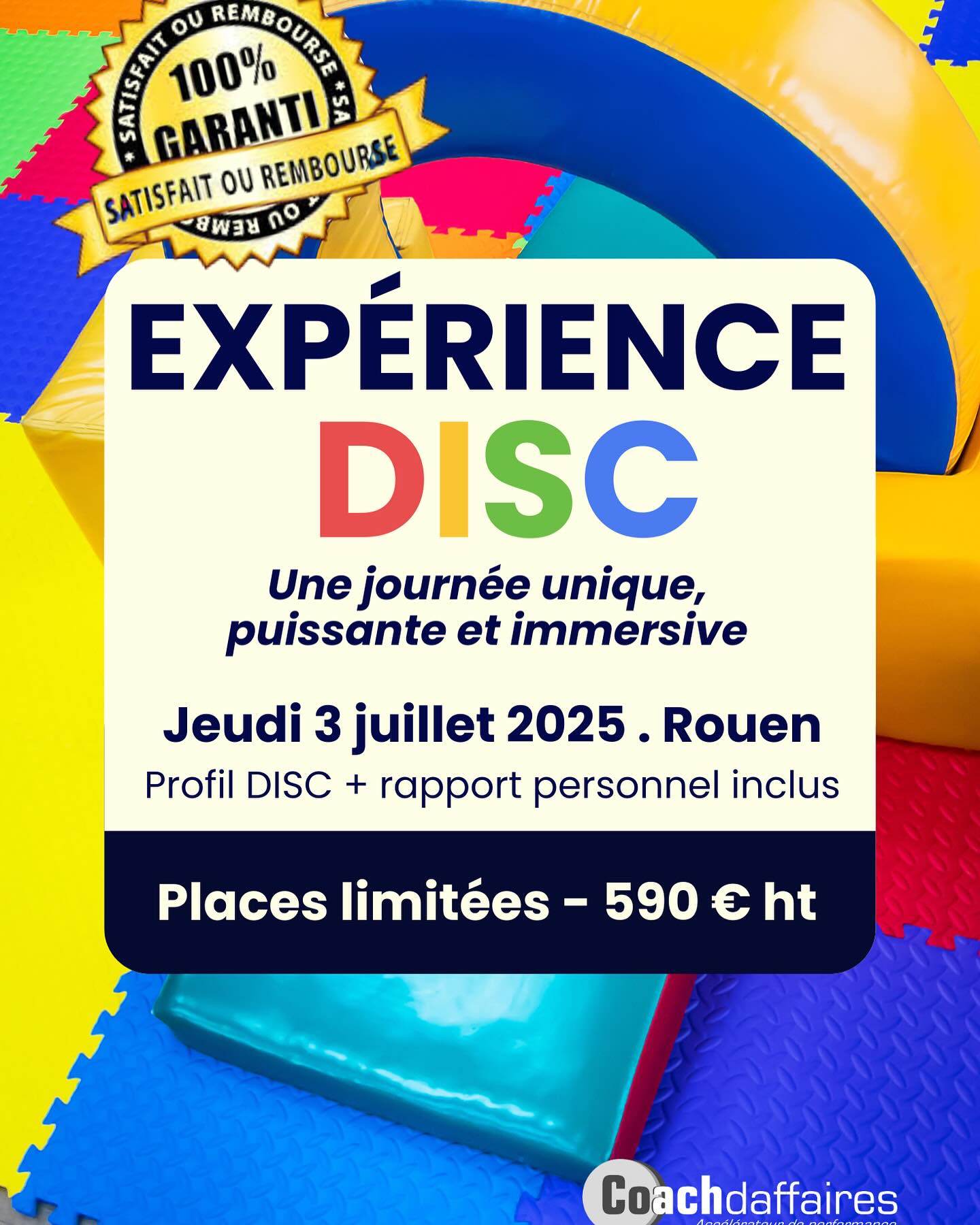 🎯 Le jeudi 3 juillet à #Rouen, le réseau Coachdaffaires vous propose 𝐮𝐧𝐞 𝐣𝐨𝐮𝐫𝐧𝐞́𝐞 𝐢𝐦𝐦𝐞𝐫𝐬𝐢𝐯𝐞 𝐞𝐭 𝐭𝐫𝐚𝐧𝐬𝐟𝐨𝐫𝐦𝐚𝐭𝐢𝐨𝐧𝐧𝐞𝐥𝐥𝐞 𝐚𝐮𝐭𝐨𝐮𝐫 𝐝𝐞 𝐥𝐚 𝐦𝐞́𝐭𝐡𝐨𝐝𝐞 #𝐃𝐈𝐒𝐂, 𝐬𝐩𝐞́𝐜𝐢𝐚𝐥𝐞𝐦𝐞𝐧𝐭 𝐜𝐨𝐧𝐜̧𝐮𝐞 𝐩𝐨𝐮𝐫 𝐥𝐞𝐬 #𝐝𝐢𝐫𝐢𝐠𝐞𝐚𝐧𝐭𝐬, #𝐦𝐚𝐧𝐚𝐠𝐞𝐫𝐬 𝐞𝐭 #𝐑𝐇.
🎯 𝐃𝐮𝐫𝐚𝐧𝐭 𝐜𝐞𝐭𝐭𝐞 𝐣𝐨𝐮𝐫𝐧𝐞́𝐞 𝐢𝐦𝐦𝐞𝐫𝐬𝐢𝐯𝐞, 𝐯𝐨𝐮𝐬 𝐚𝐥𝐥𝐞𝐳 :
✅Découvrir votre profil DISC et Forces Motrices personnel
✅Comprendre les moteurs, freins et besoins des autres profils
✅Expérimenter en situation réelle ce que le DISC peut transformer dans la communication, la cohésion et le management
✅Repartir avec des clés concrètes pour mieux manager, mieux collaborer… et l’envie de faire vivre ça à vos équipes !
✅Créer des déclics personnels et professionnels
✅Démontrer que la cohésion et la performance passent par la connaissance de soi et des autres
✅Avoir un aperçu très concret de ce que vous pouvez faire pour vos équipes
👉𝐏𝐨𝐮𝐫𝐪𝐮𝐨𝐢 𝐩𝐚𝐫𝐭𝐢𝐜𝐢𝐩𝐞𝐫 ?
Parce que mieux se connaître, mieux comprendre les autres et mieux communiquer sont les clés de la cohésion et de la performance.
🧠 Profil DISC & Forces Motrices inclus
🤝 Mises en situation
🛠 Outils concrets
🎁 Plan d’action individuel
👉 25 places seulement – https://www.coachdaffaires.com/formation-disc-managers-rh
🔒 Garantie 100 % Satisfait ou Remboursé
Nous sommes convaincus de la valeur de cette journée. C’est pourquoi nous vous proposons une garantie “100 % satisfait ou remboursé”, simple et transparente. Si, malgré votre participation complète, vous estimez que cette expérience DISC ne vous a rien apporté de concret, vous pouvez demander le remboursement de votre inscription.
Tout savoir sur la méthode DISC / https://www.disc-coachdaffairesformation.com/
#Leadership #Management #Communication #dirigeants
Pascale JOLY, Conférencière, Entrepreneure, Auteure
Pascale Joly