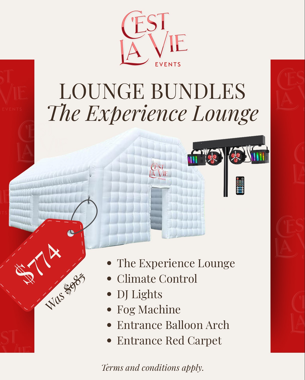 ✨Lounge Bundles are here — and they’re making a statement.
🎉 The Experience Lounge – All the vibes, none of the stress. Package Deal $774 (Original $985)
🌌 The Lumina Lounge – Bigger, bolder, and built to impress. Package Deal $998 (Original $1,315)
From climate control to cocktail tables, lighting to luxe entrances — we’ve bundled the essentials so you don’t have to.
📩 DM us to reserve your lounge before they book out!
#CestLaVieEvents #IglooLounge #LoungeRental #PartyPlanningAV #AVEvents #InflatableNightclub #PopUpPartyVibes #EventStylingAV #SoCalEvents #PartyLoungeExperience #LoungeGoals #EventDecorInspo