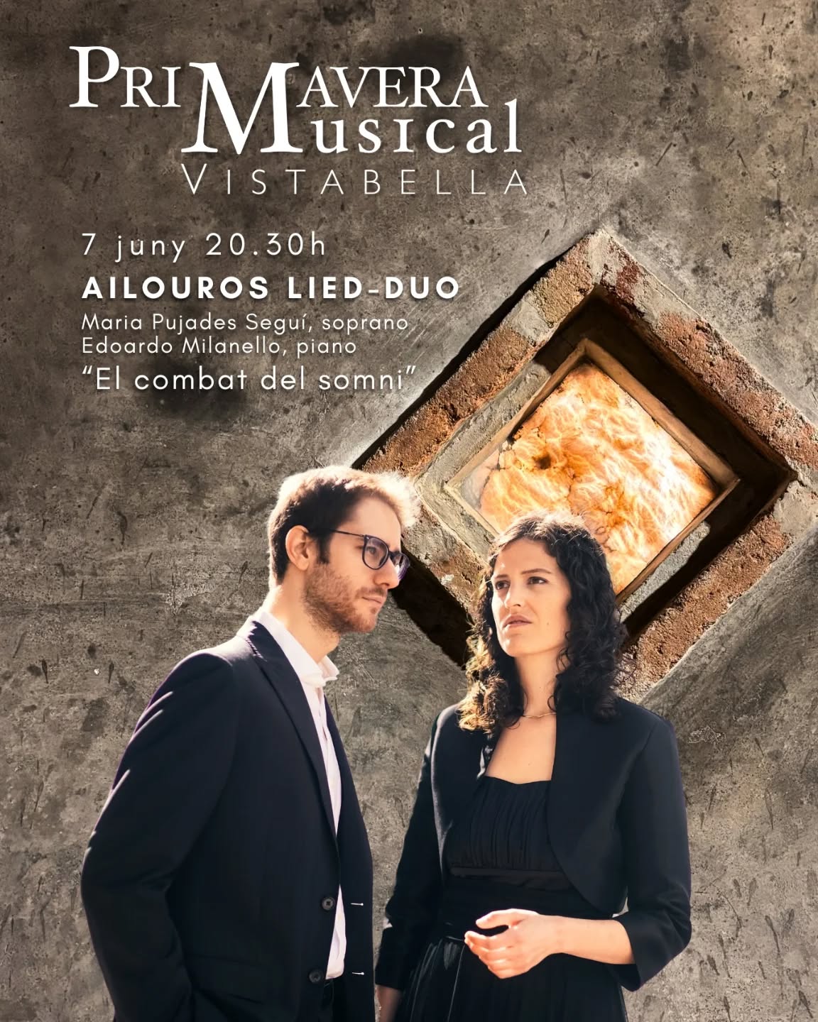 🎹 Dissabte, podreu gaudir d'un homenatge a l'obra de Frederic Mompou!
El duet @ailourosliedduo , format per la soprano @mariapujades i el pianista @adgar_nello
portaran 'El combat del somni'! No hi falteu!
🗓️ 7/06
🕗 20.30h
🎟 primaveramusicalvistabella.com
@ajlasecuita @esglesiatgn @dipta_cat @govtarragona @cultura_cat @agendaconcerts.cat @agendacultural_cat #primaveramusicalvistabella #lasecuita #mompou
