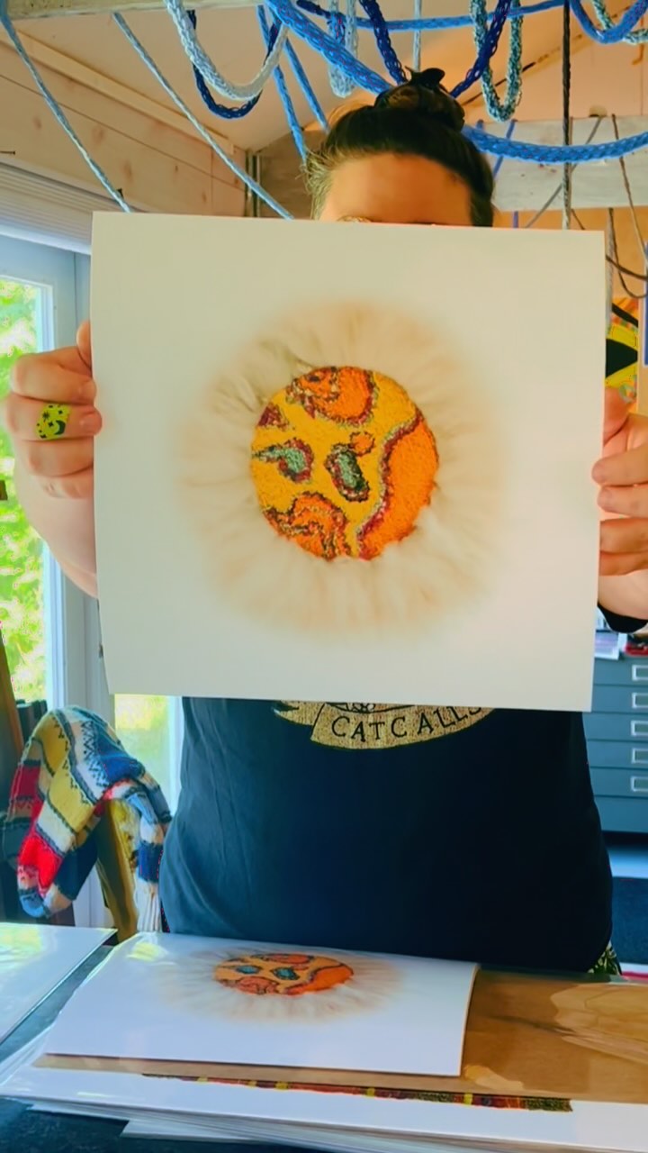 Don’t you want those on your wall? I want all of them on my wall tbh 🖼️
I can’t believe how incredible the texture is on these fiber art prints- they look completely like the 3D originals. This batch is a mix of my art practices- including rug hooking, needle felting, and skinnfeller (Nordic sheepskin craft). I love combining techniques and traditions, but I love even MORE that more of you will be able to enjoy them.
Store drop coming so soon 🎁