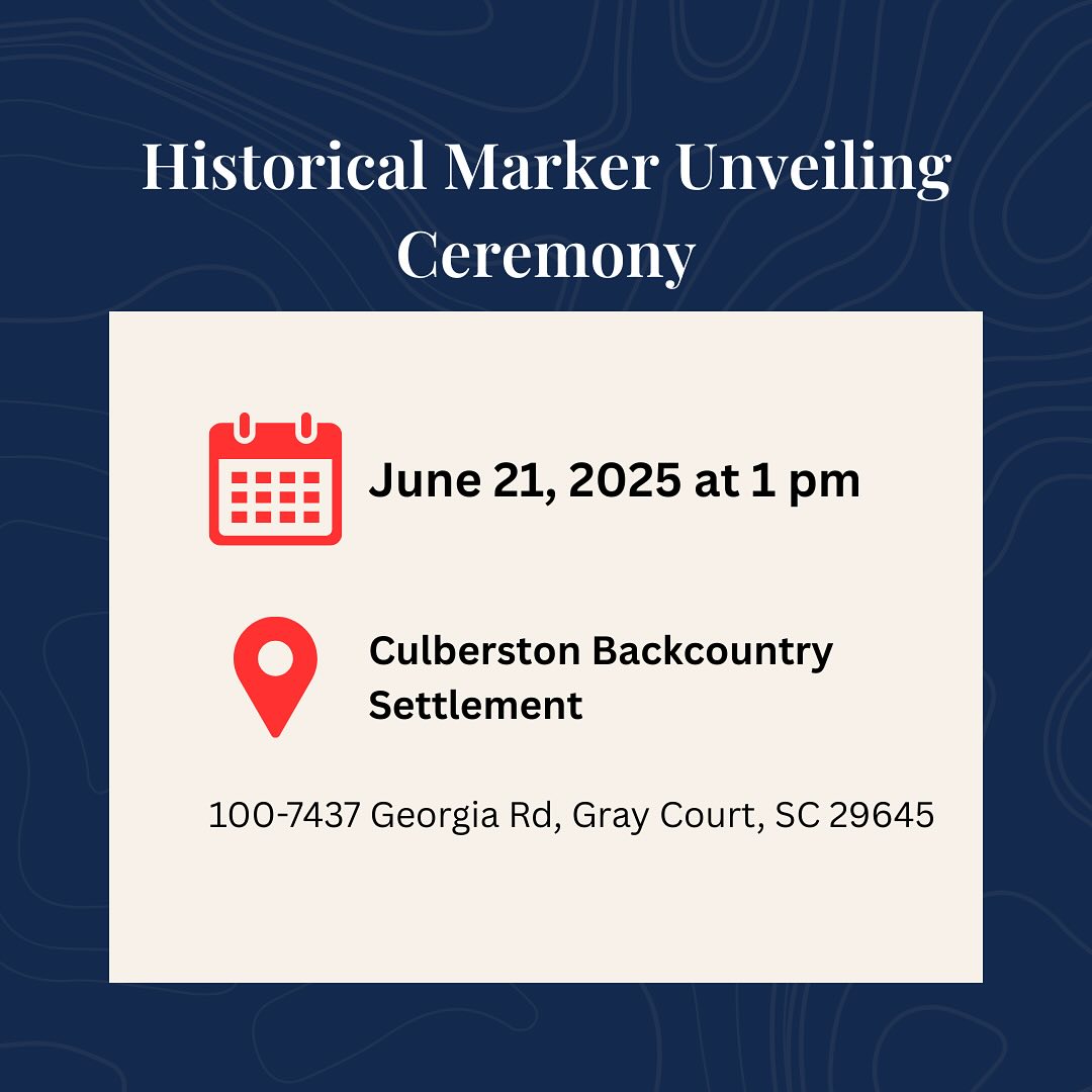 Join us tomorrow in Gray Court at the Culbertson Backcountry Settlement (100-7437 Georgia Rd, Gray Court, SC 29645) for a special sign unveiling!
We’ll be honoring Joseph Kellett (1728–1785) and the Kellett Blockhouse — a colonial-era stronghold that protected settlers along Rabon Creek near the Cherokee Boundary in the Ninety Six District. The new marker also recognizes the nearby Babb/Kellett Cemetery, preserving the stories of Laurens County’s early pioneers.