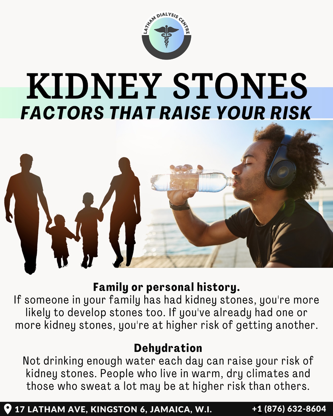 We can’t stress enough how important water is, regardless of your genetics.
#LathamDialysis #LathamDialysisCentre #LathamDialysisJamaica #Jamaica #Kingston #KidneyDialysis #KidneyDialysisJamaica #KidneyDialysisinKingston #KidneyHealth #DialysisCenter #kidneydialysisinjamaica #KidneyDiseaseRisks #KidneyStones #Hydration