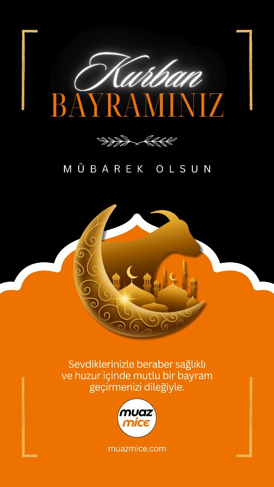 Kurban Bayramınız Mübarek Olsun!
Bu mübarek bayramın; sağlık, huzur, bereket ve birlik duygularını pekiştirmesini temenni ederiz.
Muaz MICE olarak; organizasyonlarınıza değer katmaya, her adımda yanınızda olmaya devam ediyoruz.
#Muazmice #muaztourmice #kurbanbayramı