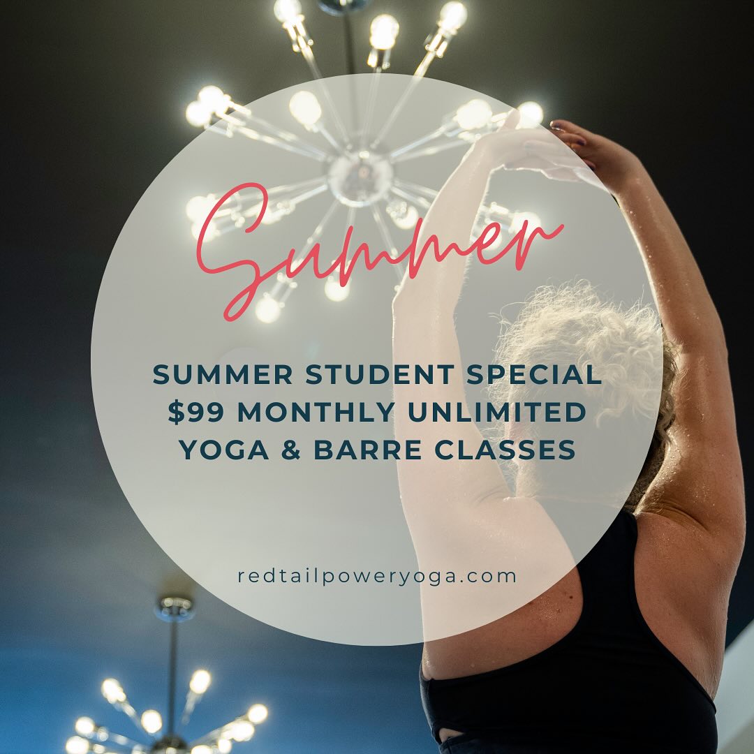 🎓 Calling all students!
Move into your summer with strength, clarity, and ease.
Unlimited Yoga + Barre for just $99/month
🧘 For students age 16+
📍 In-studio at RedTail
⚡️ Limited time offer
Whether you’re home from college or local and ready to thrive — this summer is yours.
👉 Tag a friend & grab your pass today.
#RedTailPowerYoga #StudentSummerSpecial #MoveBreatheThrive #YogaForStudents #BarrePower #HudsonValleyYoga