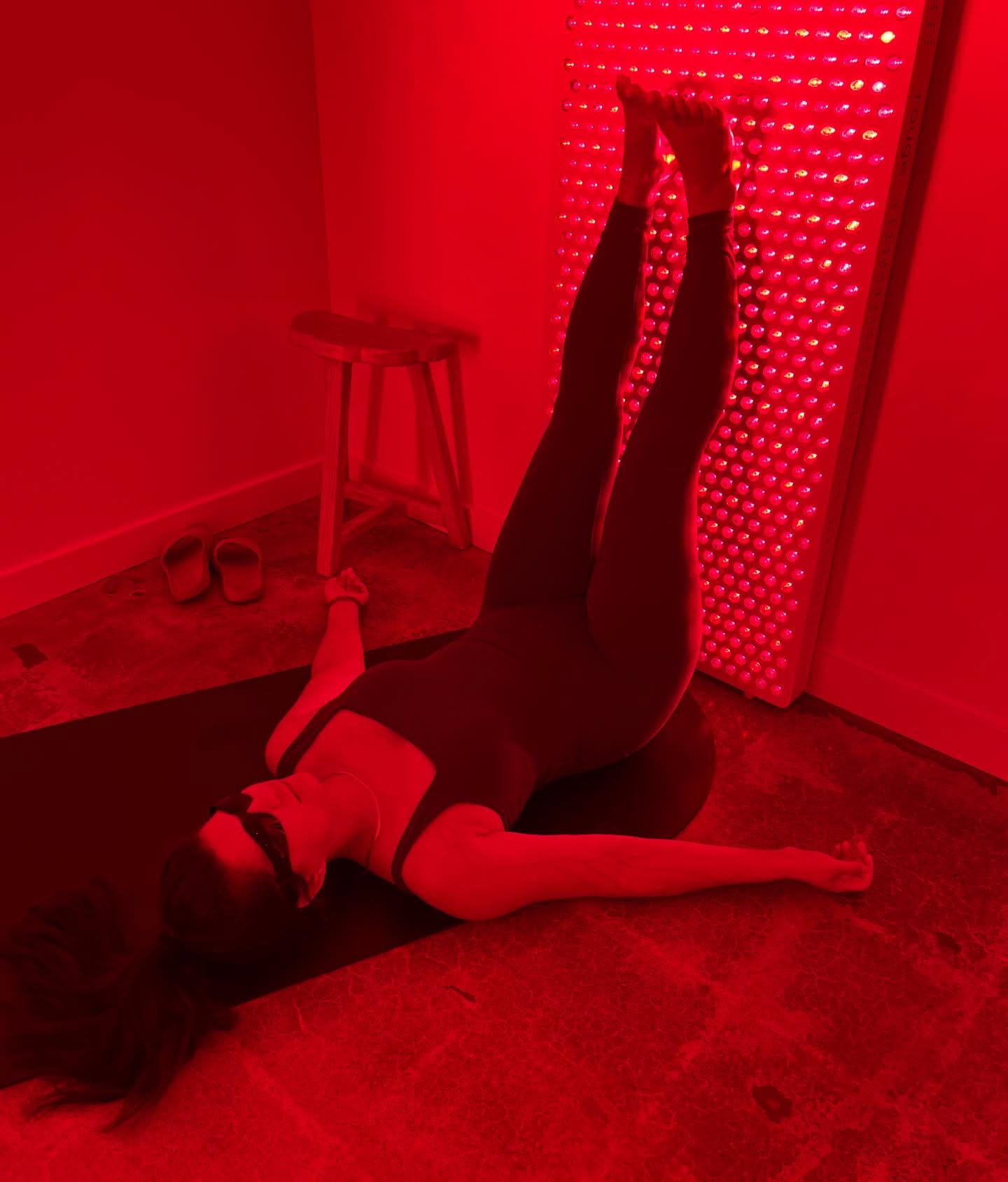 Legs up against a wall is a common restorative yoga pose. Elevating the legs promotes lymphatic drainage from the lower body and pelvic region which can help reduce heaviness, pelvic pressure and swelling. This is such an amazing exercise to do after a long day of being on your feet to ease low back and hip pain and release tension in your pelvic floor.
Throw in red light therapy in addition to red light therapy and it’s double the health benefits especially reducing inflammation and pain, helps with hormone health and sleep for the body to heal.
To learn more exercises for your pelvic health book at www.newstrengthmfr.com