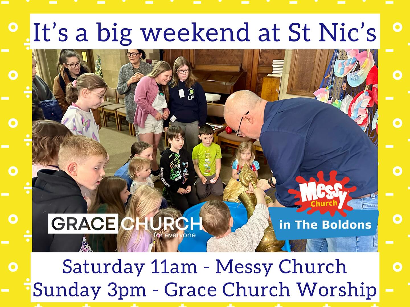 This weekend is a BIG one at St Nicholas Church Boldon Colliery. Because of how the Sundays in the month fall, Messy Church in the Boldons and Grace Church meet on the same weekend. Double blessing! You are invited to both… whether you’ve been before or not, we’d love to see you there.
Messy Church is church for all the family with a focus on children and young people, with stories crafts and food together.
Grace Church is for everyone, with a special talk from Rev Paul and opportunity to learn and discuss together, with worship and prayers.
🤔Want to know more? Just ask!
😬Nervous about coming for the first time? Don’t panic, you’ll be made very welcome!
🥴Not sure it’s for you? Well, give it a try and see.
🥰Remember, you are loved.
#boldon #church #southtyneside #family