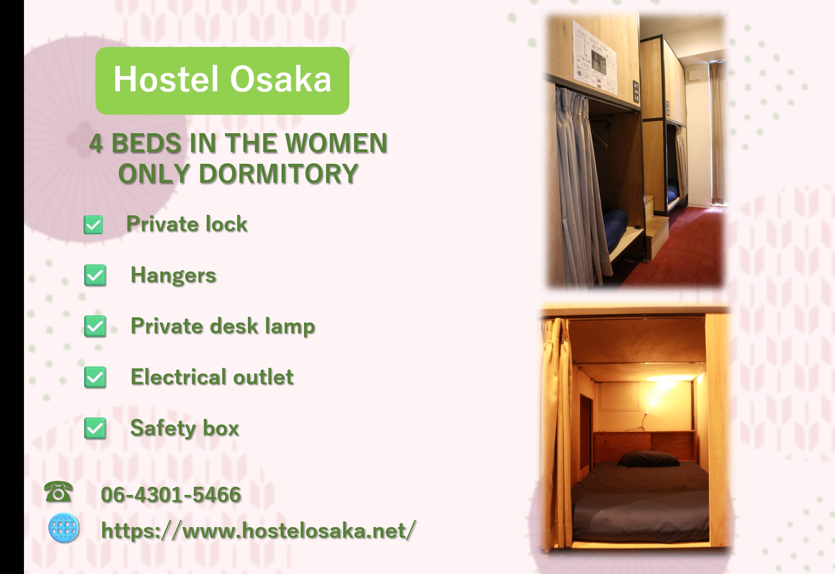 ✨ ちょっとだけご紹介:居心地の良いドミトリーへようこそ!🛏️
当ホステルのドミトリールームには、快適さとプライバシーを考慮した二段ベッドを2台ご用意しています。
各ベッドには以下の設備が備わっています:
📖 夜の読書に便利な読書灯
🔌 デバイスの充電ができる専用コンセント
🔒 貴重品を安心して保管できるセーフティーボックス
👚 衣類用ハンガー2本
🛌 プライバシーを守るカーテン
快適さと便利さを兼ね備えた空間で、心地よいひとときをお過ごしください。
📍 ご予約はお早めに!あなたの“もうひとつの家”がここにあります 🏡
✨ Sneak Peek: Our Cozy Dormitory Awaits! 🛏️
Step into our inviting dormitory room, featuring two comfortable bunk beds designed for both rest and privacy. Each bed comes equipped with:
A personal reading lamp for your nighttime reads📖
Individual electrical outlet to keep your devices charged🔌
A secure safety box for your valuables🔒
Two hangers for your belongings👚
A curtain to ensure your personal space and privacy🛌
Experience a blend of comfort and convenience during your stay with us.
📍 Book your bed now and make yourself at home! 🏡
======================
Where elegance meets adventure, and every stay feels like home.
📩 contact
contact.hostel-osaka@meishin-group.co.jp
☎ 06-4301-5466
======================
#dormitory #dormitorylife #memories #民泊 #ホステル #ホステル暮らし #hostel #hostellife #travel #travelawesome #トラベル #大阪旅行 #japan #osaka #오사카온천 #osakajapan #大阪観光 #日本 #온천여행 #トラベルスタイル #トラベルグラマー #バックパッカー #backpacking #ınstatravel #explorepage #explore #ınstagood #amazing #南森町 #梅田