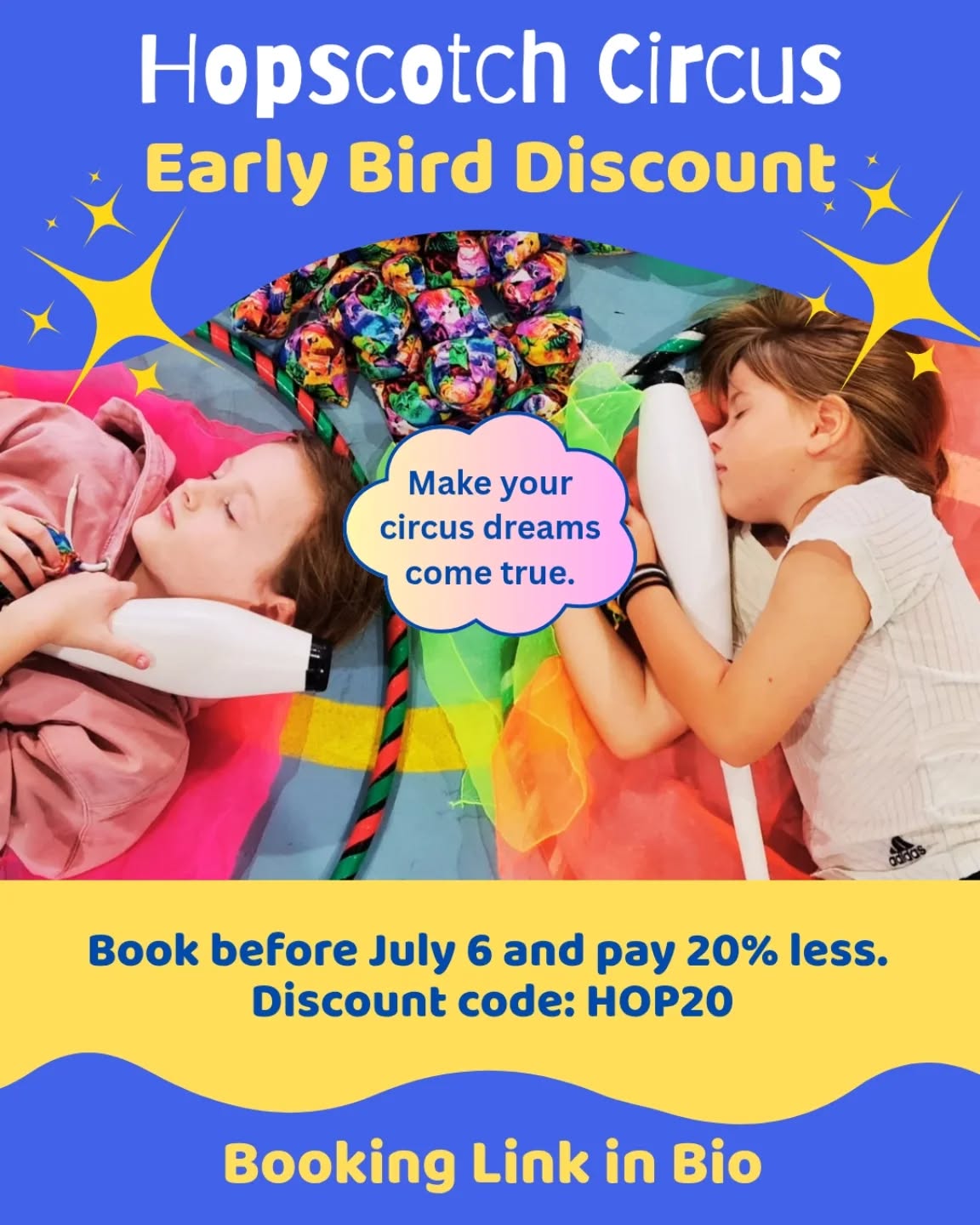 ๐ชโจ๏ธ EARLY BIRD SPECIAL! โจ๏ธ๐ช
Planning your school holidays? Book your spot at Hopscotch Circus before July 6 and save! ๐ฅณ
๐
Sign up by Sunday, July 6
๐ธ Get 20% OFF your booking for our School Holiday Circus Classes!
๐ Booking link in bio
From juggling to cartwheels and games, it's the perfect way to keep kids active, creative, and smiling these holidays. ๐๐คธโโ๏ธ
Tuesdays and Thursdays
July 8, 10, 15, and 17
9:00am - 12:00pm
Limited spots - don't miss the fun!
๐North Melbourne Community Centre
@northmelbcommcentre
.
.
.
.
.
#schoolholidaysmelbourne
#northmelbournekids
#northmelbourne
#melbournekidsactivities
#hopscotchcircusau #melbourneteachers #schoolholsmelbourne