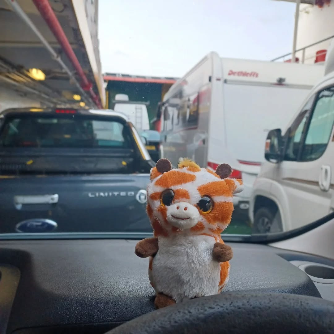 Wee Gary not happy with his early morning ferry from Berneray to Leverburgh, heading to Stornoway to collect bikes.