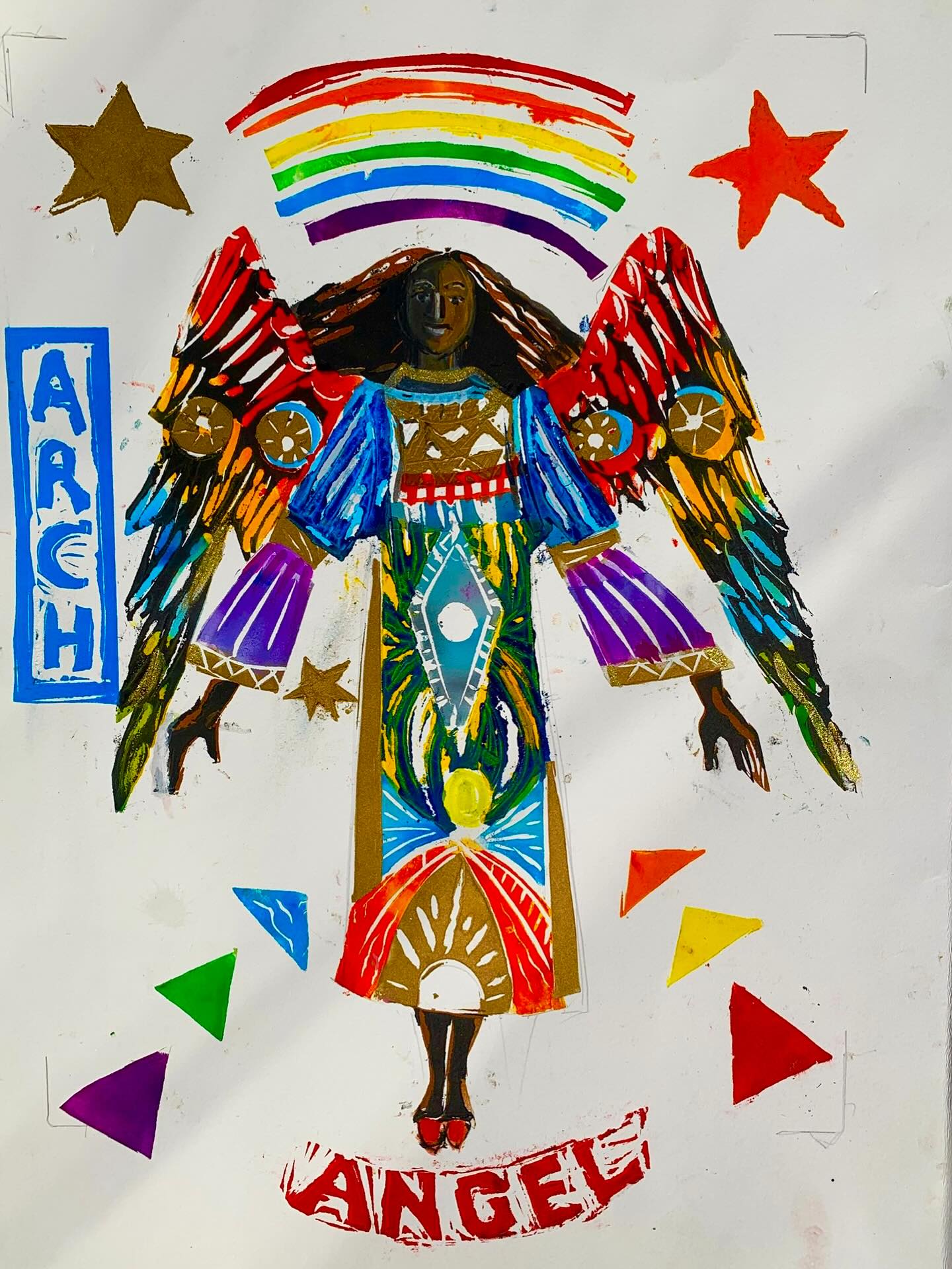 The Arch Angel. #linoprint I made this piece entirely out of scraps of Lino that I’ve been collecting over the years. It was a bit like piecing a mosaic together with lots of separate pieces each individually inked up and put through the press. I have no idea what an arch Angel looks like but the imagination is a wonderful tool for this kind of thing. #print #printmaking #printmaker #archangel #archangelmichael #archangelgabriel #linocut #