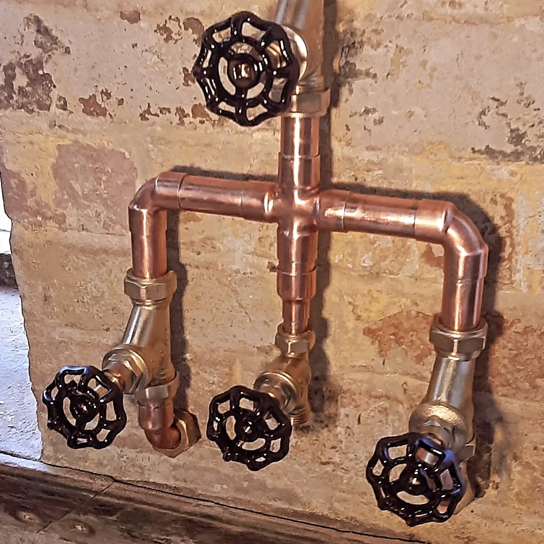 One of our custom copper brass mixer taps. Available on the website. Just click #Brassbathroom#copperradiators#bespokeinteriors#