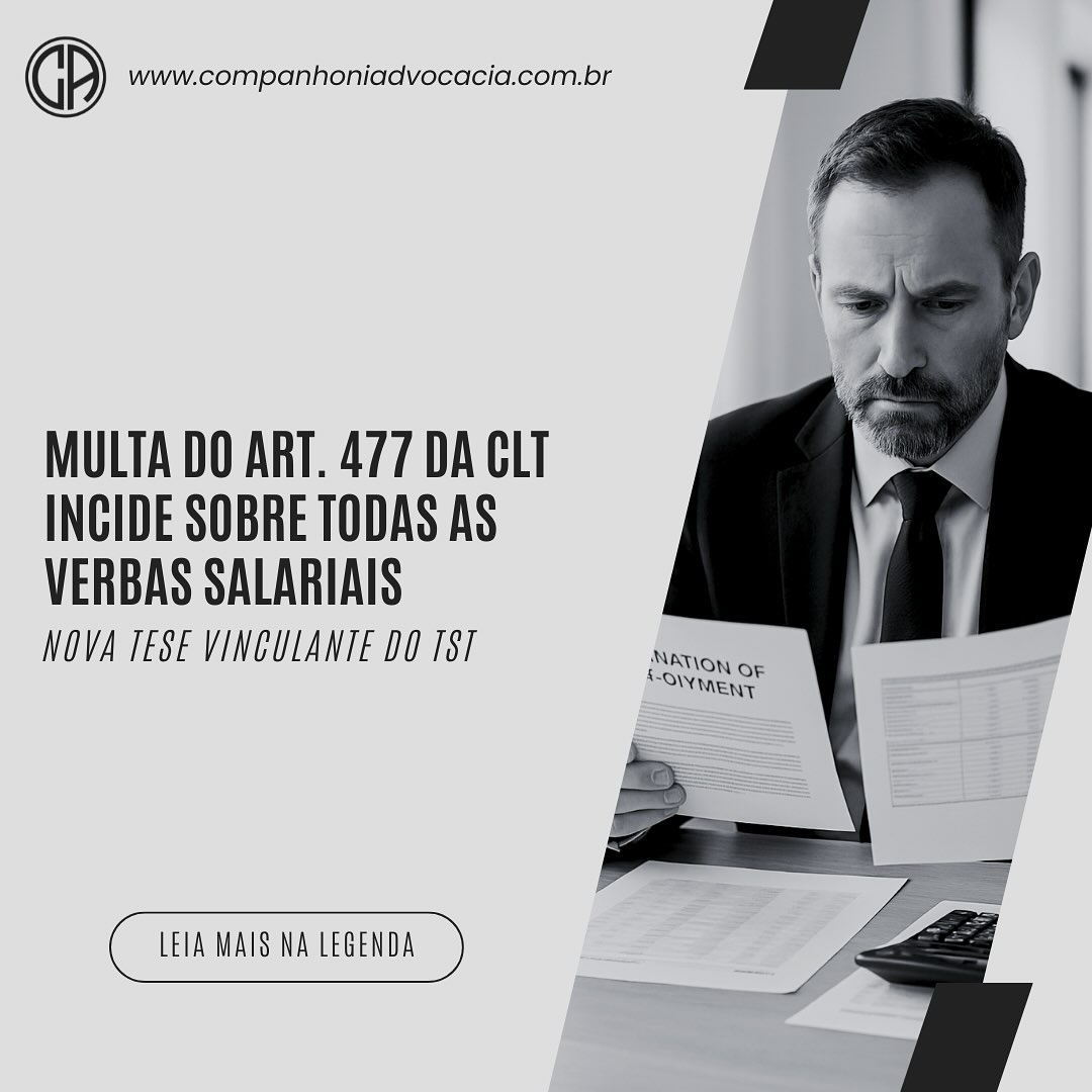 📢 Atenção, empresas! O Tribunal Superior do Trabalho (TST) acaba de fixar nova tese vinculante com impacto direto nas rescisões contratuais.
Em 16 de maio de 2025, o Pleno do TST reafirmou o entendimento de que a multa prevista no artigo 477, §8º da CLT deve incidir sobre todas as parcelas de natureza salarial, e não apenas sobre o salário-base.
➡️ Isso significa que, se a empresa atrasa o pagamento da rescisão, a multa de um salário a ser paga ao ex-empregado será calculada com base em todas as verbas salariais (como adicional de periculosidade, horas extras habituais, comissões, etc.).
✅ A tese foi firmada no julgamento do processo RR 11070-70.2023.5.03.0043, dentro do rito dos recursos repetitivos, e agora tem efeito vinculante em todo o país.
⚠️ O que muda na prática?
A multa não é limitada ao salário fixo do empregado
Ela deve considerar todas as verbas com natureza salarial
O TST consolidou esse entendimento para dar segurança jurídica e uniformizar decisões
👨⚖️ Sua empresa está preparada para evitar passivos trabalhistas?
No momento do desligamento, é essencial:
Calcular corretamente todas as verbas rescisórias
Respeitar o prazo legal de pagamento (até 10 dias após o fim do contrato)
Evitar autuações e condenações por falhas simples
📲 Companhoni Advocacia atua com foco em prevenção, compliance trabalhista e defesa estratégica para empresas.
📞 WhatsApp: (51) 98605-9345