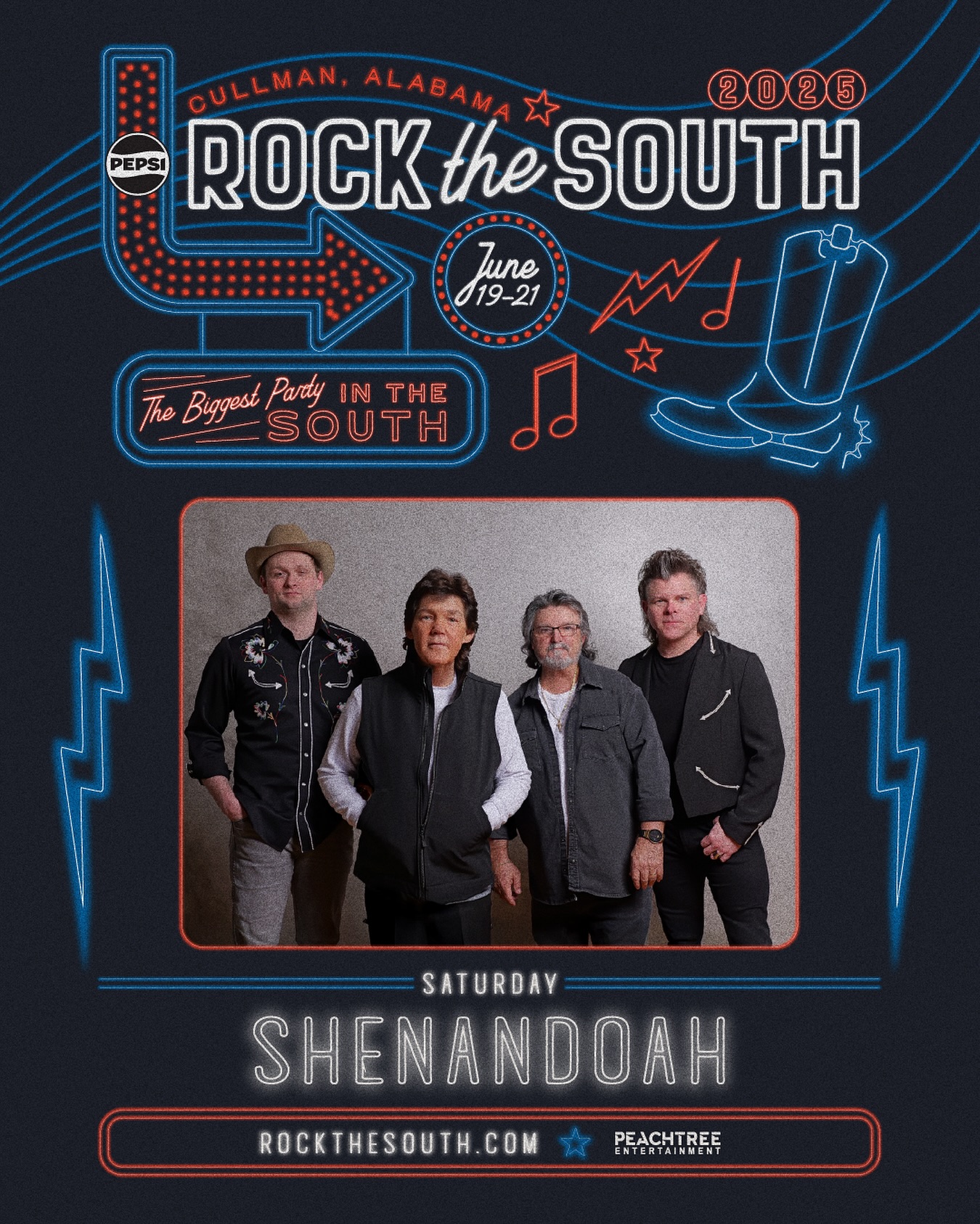 Cullman, Alabama — y’all ready?!
We’re headed to Rock the South on Saturday, June 21 to throw it down with @nickelback , @gavinadcockmusic , and a whole lot of country fans ready to party.
Let’s make this one loud, rowdy, and unforgettable. See you at The Biggest Party in the South!
🎟 rockthesouth.com
#RockTheSouth #ShenandoahLive #CumberlandRoadCrew @rockthesouth @peachtreeentertainment