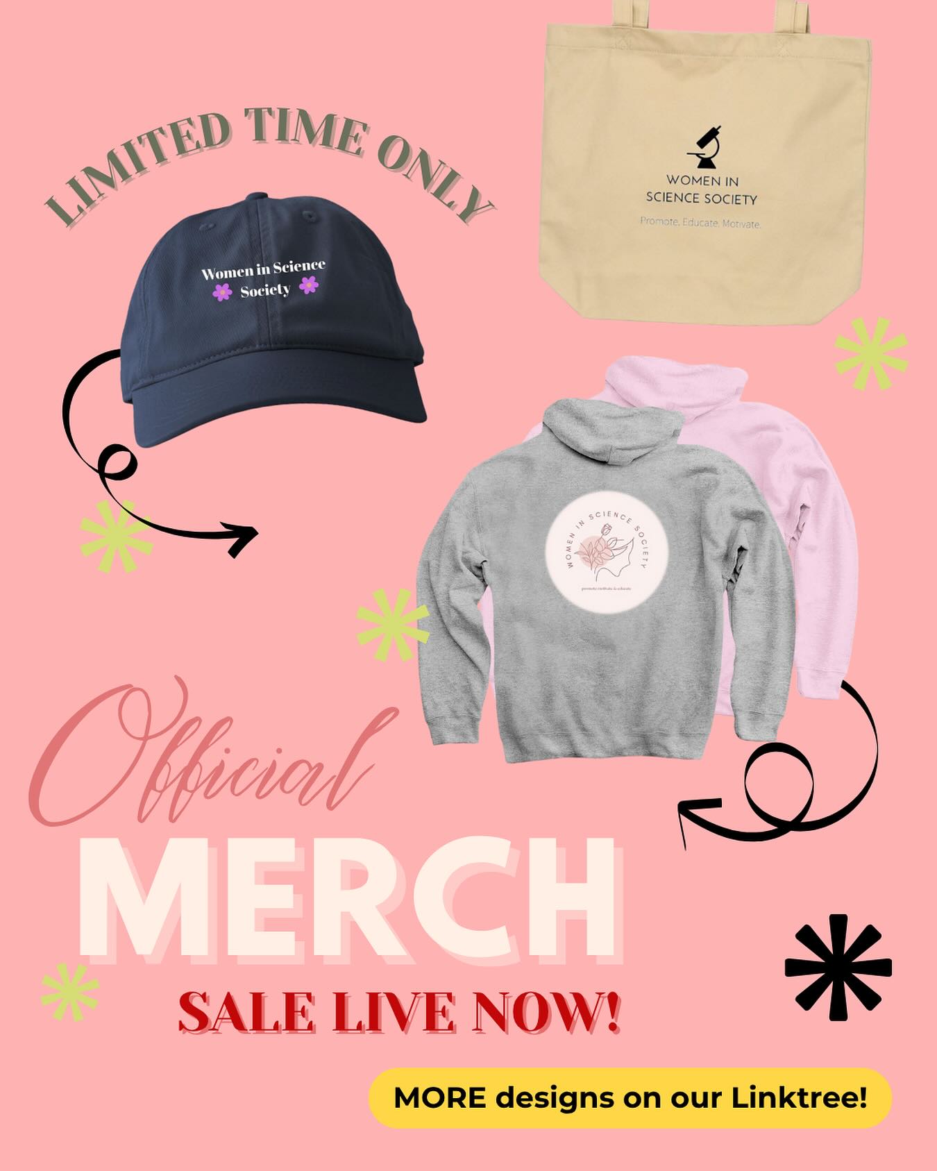 THE WSS MERCH SALE IS LIVE! 🛍️✨
For a limited time only, you can shop official Women in Science Society gear online! We are so excited to announce the opening of our storefront showcasing WSS summer exclusive merchandise. Place your order before time runs out!
🗓️ Shop now until June 30th
📦 Orders will be delivered 7/10-7/21
🔗 Click the link in our bio to visit our Bonfire shop
P.S. Our interns are hard at work designing even more designs for fall— stay tuned for their release!