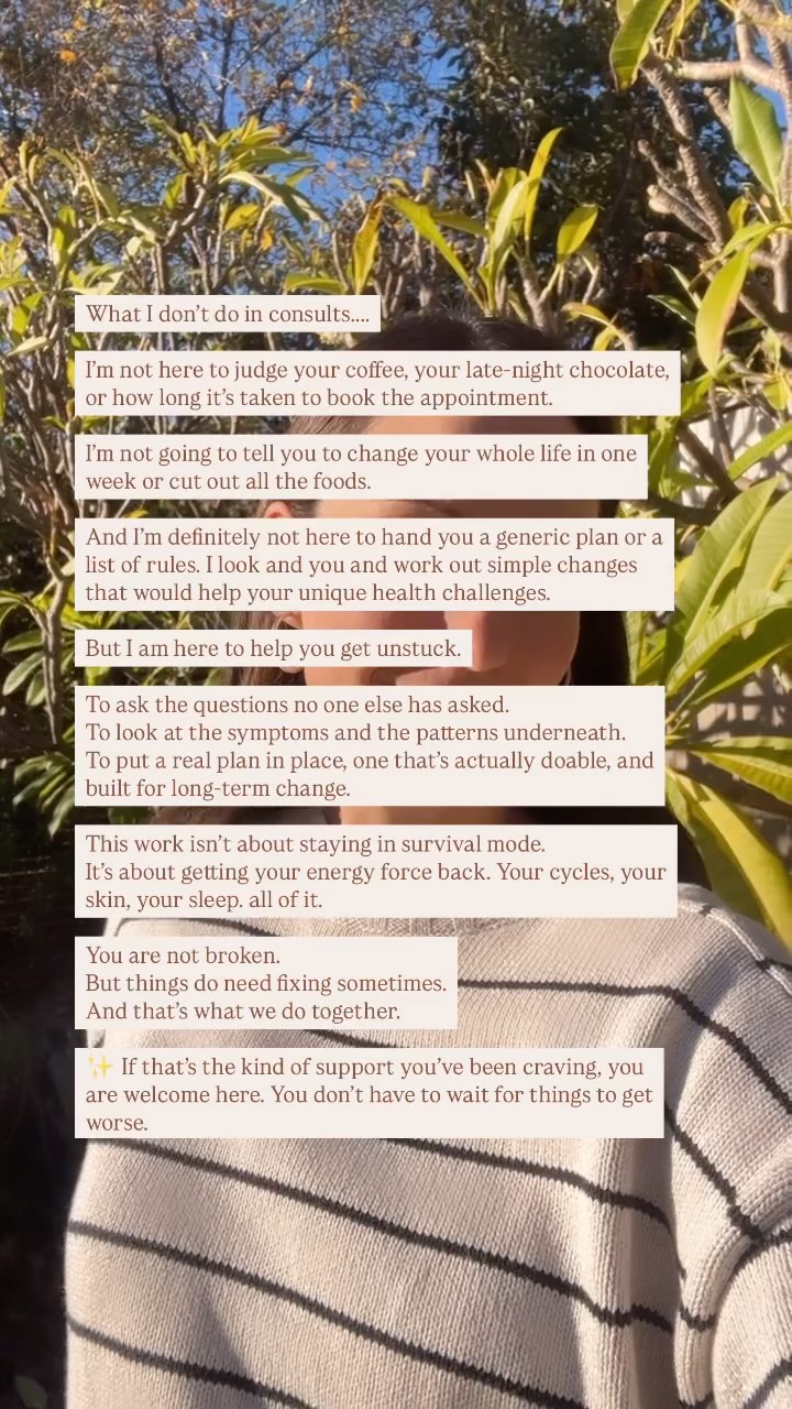 You don’t need to be perfect to start.
You don’t need to have everything worked out.
But you do need to feel ready.
If you’re at that point where something’s not quite right and you know it’s time to do something about it, me and my team are here.
There’s space to begin now with one of our Solace practitioners and I’ll have a few spots opening in July too.
If you are not sure what you need or where to begin, just send me a message. We’ll figure it out together.
Melanie ✨
#naturopath #womenshealth #hormonehealth