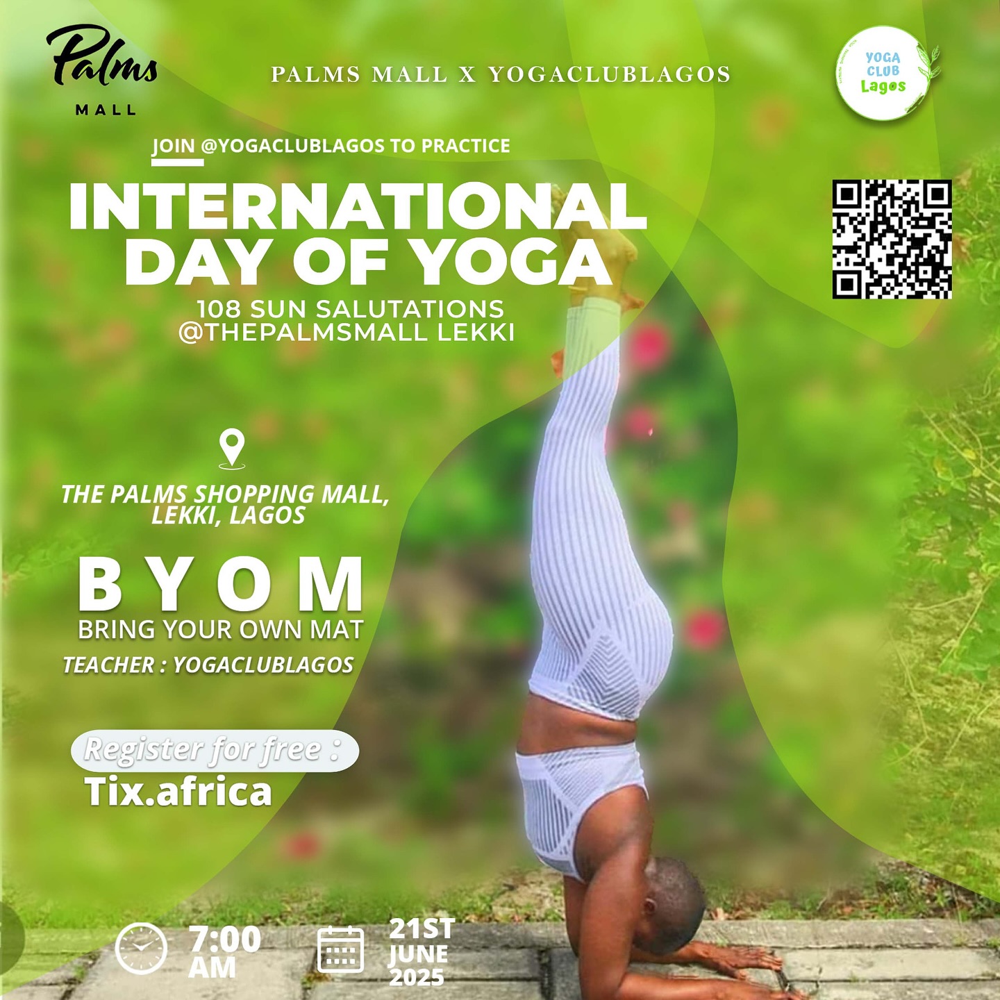 📢 The Palms Mall & Yogaclublagos invites you to celebrate International Day of Yoga, on Sat 21st June, practicing the traditional 108 Sun Salutations @thepalmsmall Lekki🧘🌴
👉🏾How to join:
Register for free (tix Africa)
Bring your own mat (or rent one)
Be present from 7AM to start with #soundmeditation
In traditional practice, 108 Sun Salutations (#SuryaNamaskar ) are often performed on solstices and equinoxes to express gratitude and devotion. This practice is considered a powerful physical and mental discipline, it will last about 2 hours, beginner to advanced practitioners are welcome, we’ll have breaks in between and refreshments after.
If you’ve been feeling disconnected in your practice, this is your opportunity to meet other yogis in Lagos and kickstart your practice.
📅Date: Saturday 21st June, 2025 (solstice)
⏱️Time: 7:00 AM
📍The Palms Mall, 1 BIS Way St, Lekki, Lagos
🥇Free Entry when you register here: tix.africa/discover/ yogadaylagos
We can’t wait to flow with you! ‼️Link in bio to register.
#YogaDayLagos #InternationalYogaDay #YogaClubLagos #PalmsMall #InternationalYogaDay2025 #Solstice #SummerSolstice #SunSalutations
