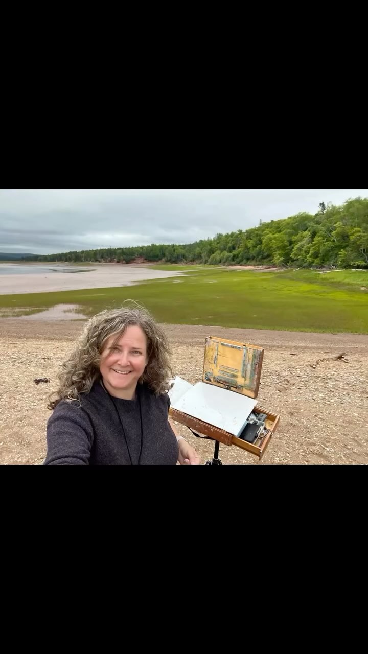 It’s Day 2 of the Parrsboro International Plein Air Festival! This place is magical! Here I am on the Five Islands Park beach at low tide painting my first painting of the day. In the afternoon, I painted from our amazing campsite. You will see in the pictures, the change in tides. Tides here are expected to come in at 41 feet by 7 pm tonight, but will be low again by morning.
#pleinairpainting #pleinair #pleinairbc #pipaf #parrsboro