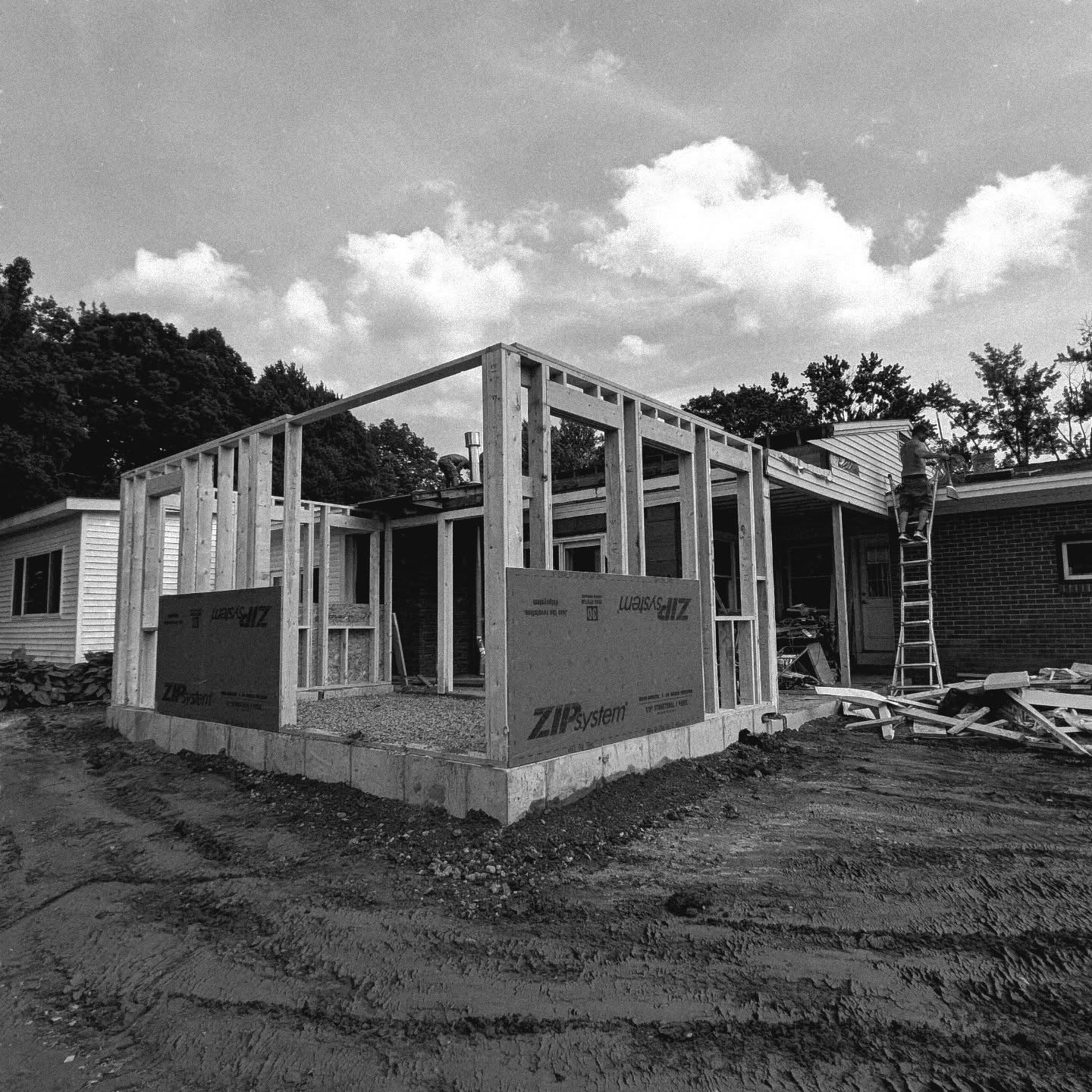 After what seems like the most rain in history, we are so happy to finally be making major headway on our largest addition yet. Over 600 sq ft. of new living space, a new mudroom, giant, vaulted Great Room and a fully remodeled living room. Many more pics to come. We even created a new home for some new friends....