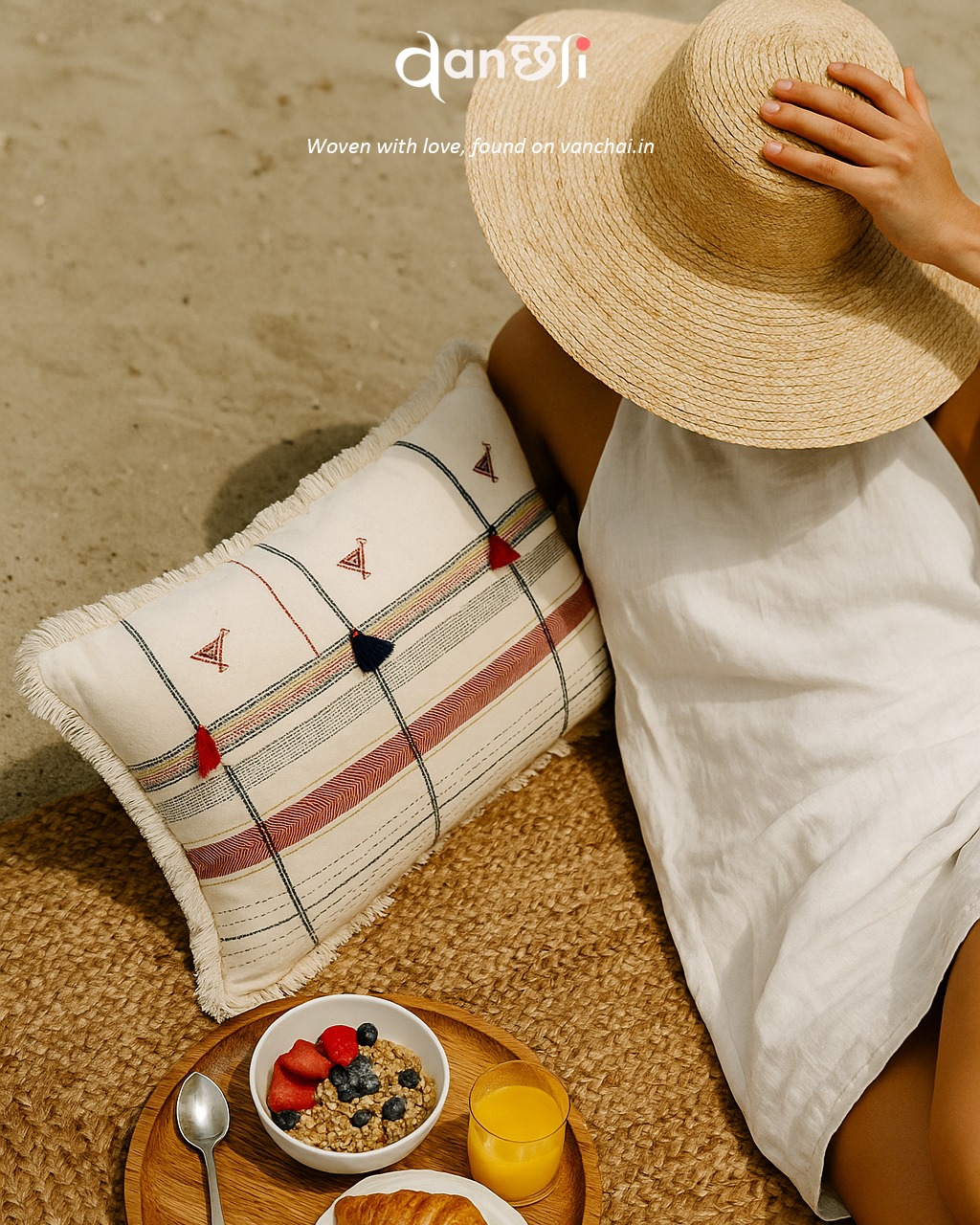 Slow mornings by the sea 🌊☀️
Soft jute textures, handcrafted cushion comfort, fresh breakfast, and sunshine serenity.
This is how we do calm, coastal living.
🧺 Shop the handcrafted cushion at vanchai.in
#BeachVibes #HandcraftedHome #VanchaiLiving #CushionLove #BohoDecor #SlowLiving #MadeInIndia #JuteAesthetic