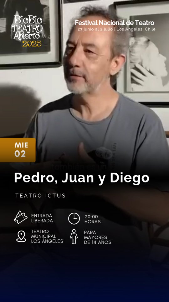 🏗️ Pedro, Juan y Diego: Una comedia inteligente y necesaria, que vuelve con nueva fuerza para celebrar los 70 años del Teatro ICTUS, una de las compañías más emblemáticas del país.
📅 Miércoles 2 de julio
🕗 20:00 horas
📍 Teatro Municipal de Los Ángeles
👥 Público: mayores de 14 años
🎟 Entrada liberada
Tres obreros de la construcción enfrentan la precariedad del trabajo bajo el PEM (Programa de Empleo Mínimo) durante la dictadura. A través del humor, la ironía y el absurdo cotidiano, esta obra se ríe del poder, la miseria y la burocracia, sin dejar de decir verdades incómodas.
Un clásico del teatro chileno que regresa con un renovado elenco, proyectando la vigencia del mensaje y el espíritu crítico que caracteriza a ICTUS desde 1955.
⭐Un imperdible para cerrar este festival 2025. ⭐