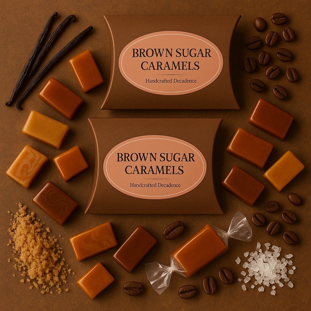 A little taste of what we’re all about. Decadent, handcrafted caramels, wrapped with care and made to be shared (or not- no judgement). This is Brown Sugar Caramels. #BrownSugarCaramels #HandcraftedDecadence #StaySweet #CaramelsMadeBetter #MadeWithLove