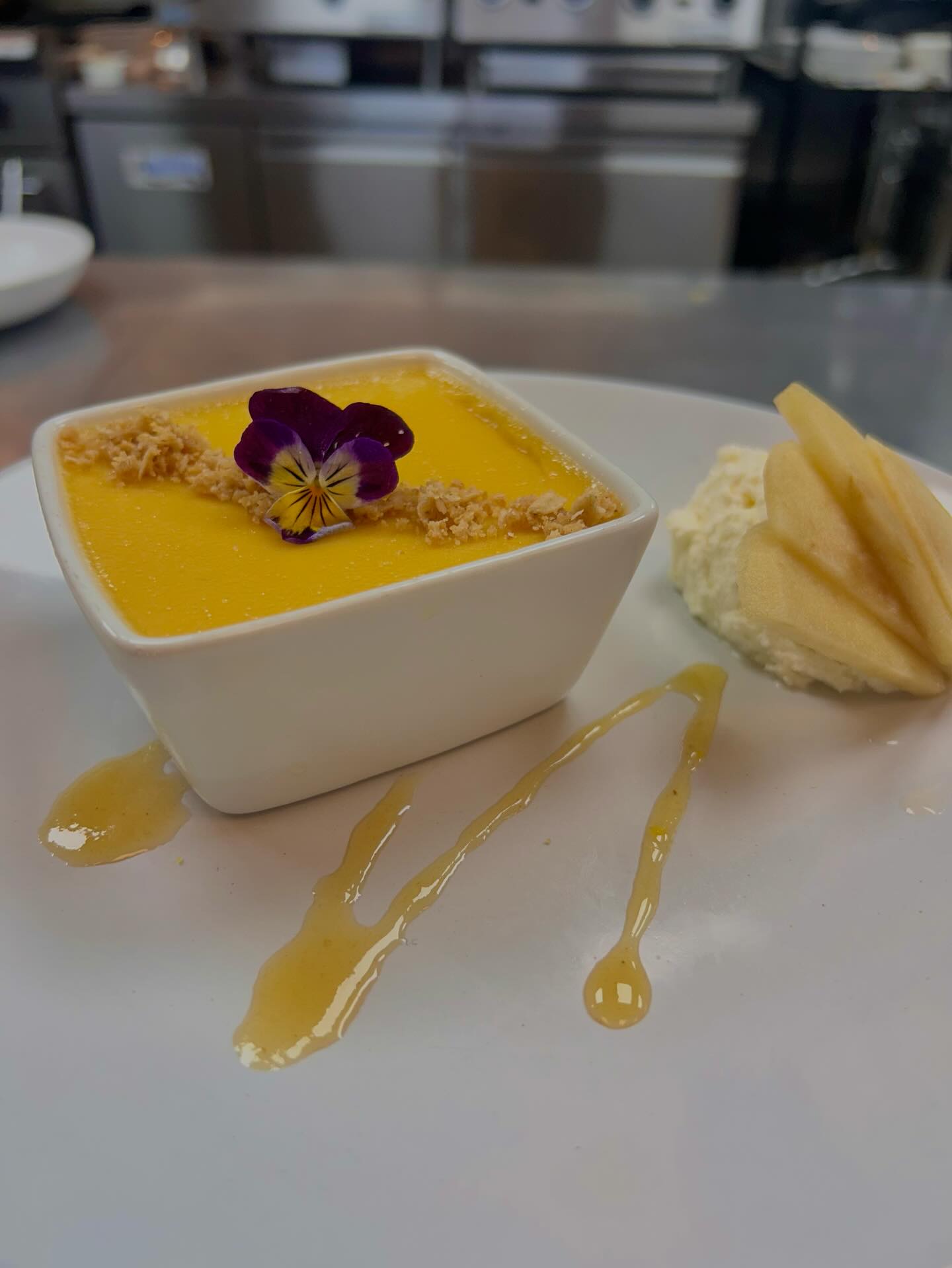 84 degrees and sunny with a gentle lake breeze pairs nicely with Sous Chef Erika’s Maple Pot de creme, with pear maple drizzle, goat cheese mouse, oat crumble and oak smoked apples!