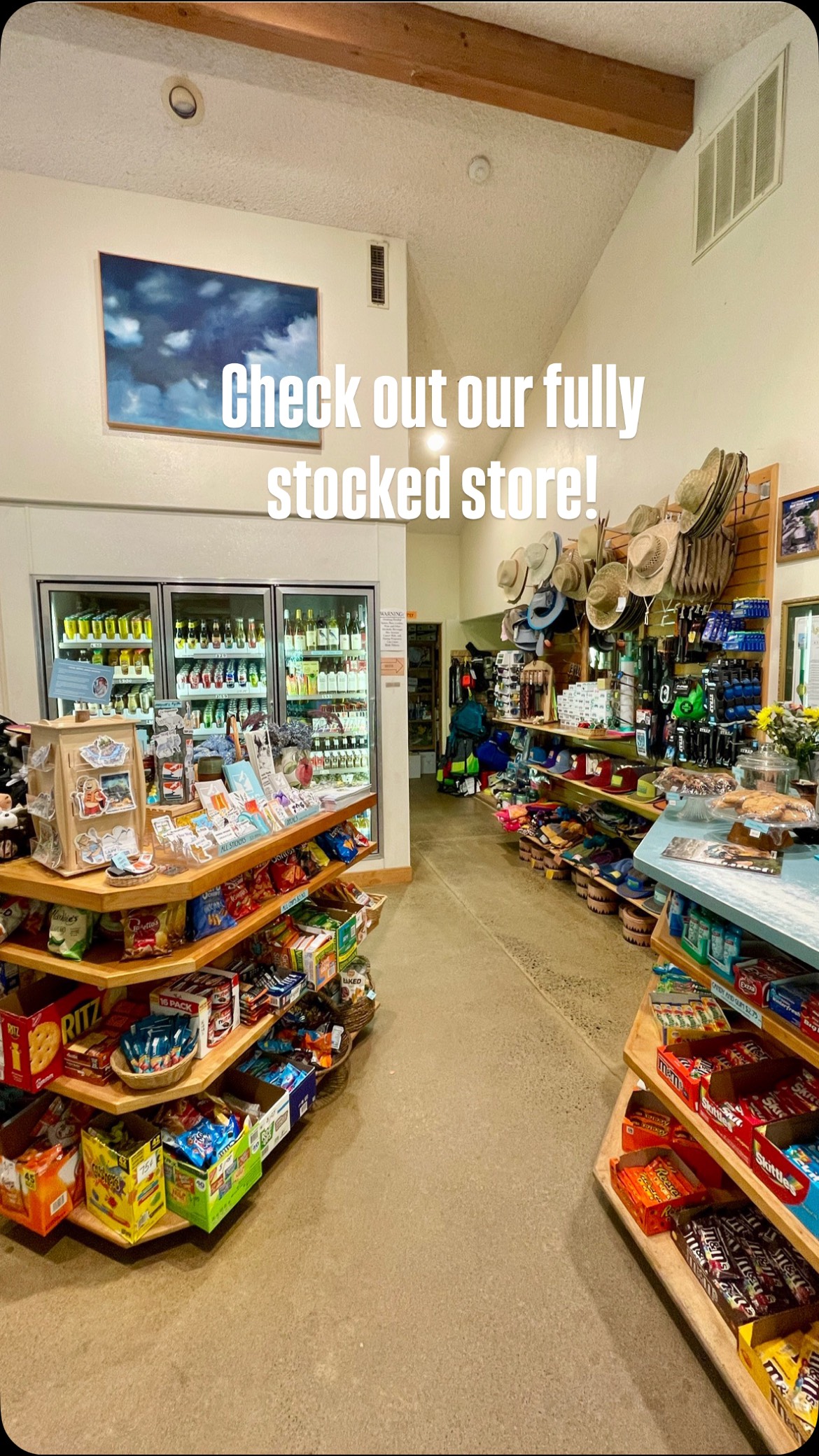 Check out our fully stocked store!
We’ve got all the essentials and more 🧢🍪🍷👚🩴
