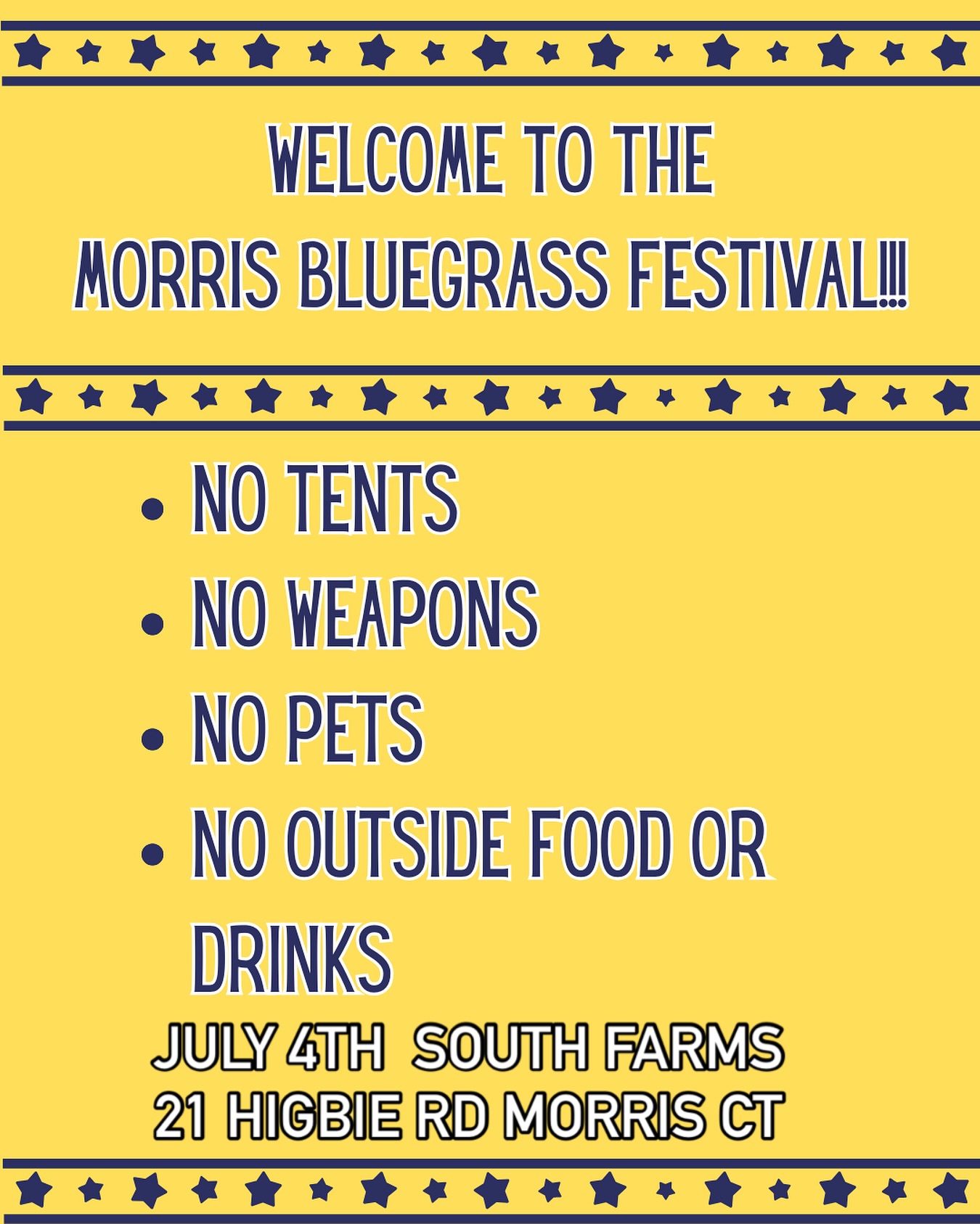 Just a few common questions we get. Similar to last years festival the facility does not allow- Pets, Tents, outside Food or Beverage, Coolers or Weapons. We do encourage you to bring an instrument as we will have picking areas set up. Tickets can be purchased here- 🎟️ https://MorrisBluegrassFestival25.eventbrite.com
