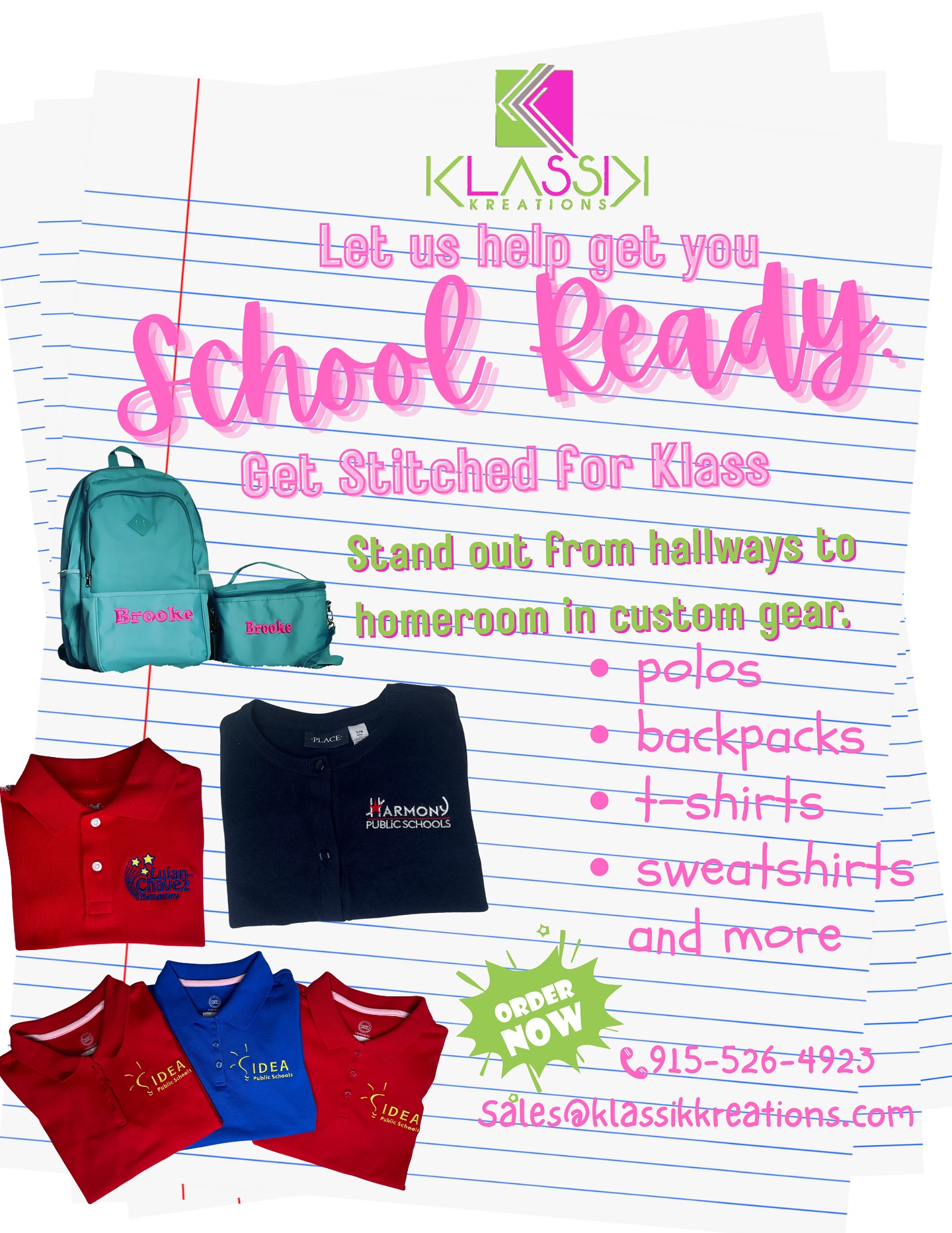 🎒✏️ School Ready, Stitched for Klass!
From custom uniforms to personalized backpacks — we’ve got your little scholars covered! 💕💚
✨ Now taking orders for First Day of School outfits too! Whether you want DTF designs or embroidered looks, we’ll help your kids show up & show out in style.
📲 DM to order or email sales@klassikkreations.com
#BackToSchoolStyle #KlassikKreations #EmbroideryMagic #DTFDesigns #CustomUniforms #FirstDayFit