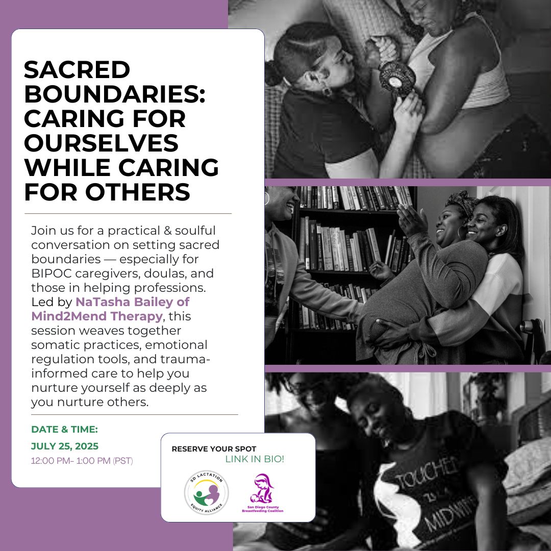 Sacred Boundaries: Caring for Ourselves While Caring for Others
Calling all BIPOC caregivers, doulas, birth workers, and helping hearts — this one’s for you.
Join us for a practical + soulful conversation on how to set boundaries that honor your humanity and sustain your work. We’ll explore somatic and emotional regulation tools rooted in trauma-informed care, led by the incredible NaTasha Bailey of @Mind2MendTherapy.
Because you deserve to feel held, too.
🗓️ Thursday, July 25 at 12 PM
📍 Online (free webinar!)
🎉 Plus: attend live for a chance to win a Door Dash gift card — lunch is on us!
🔗https://us02web.zoom.us/webinar/register/WN_BZbIGSHHRnmYGb6p3_tocA
Tag a friend who needs this gentle reminder: your care matters. 💫 #BIPOCMentalHealth #SacredBoundaries #TraumaInformedCare