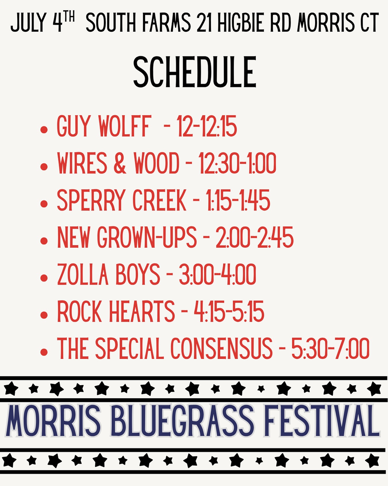 Line up schedule!!! Tickets available here- https://MorrisBluegrassFestival25.eventbrite.com