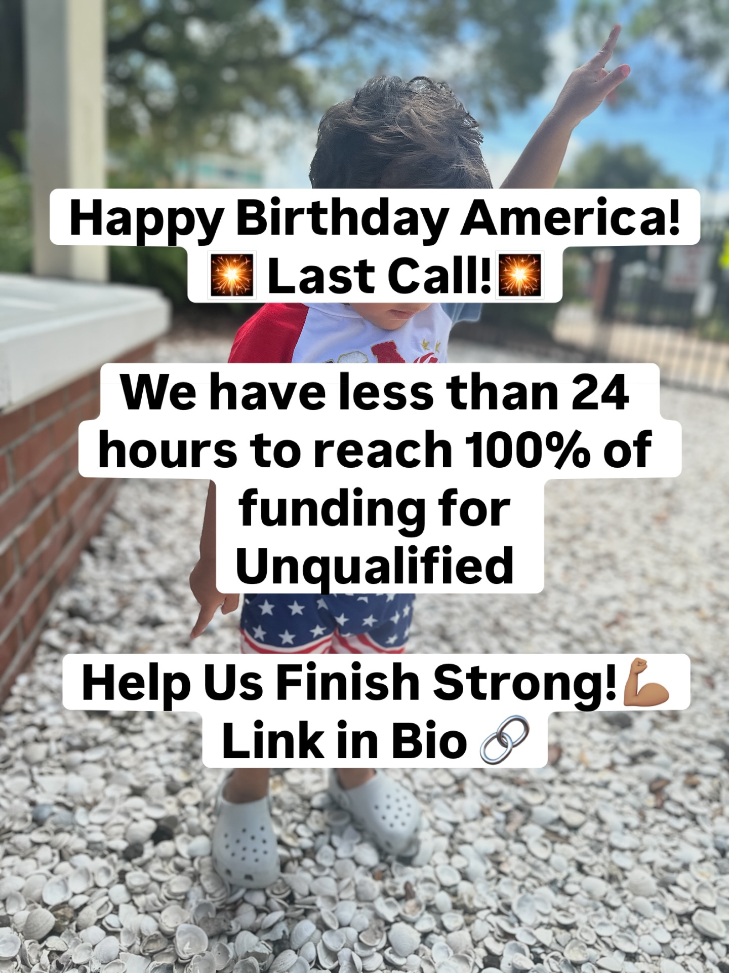 Hey everyone—I’m so proud of how far this film has come and deeply grateful for the support that’s brought us here. We have one more day to reach our goal!
The deadline to donate is tomorrow, July 6th at 2:22 PM EST, and every contribution gets us closer to 100%—and brings Unqualified to life.
If you believe in stories that challenge the status quo and lift up voices we don’t hear enough, now’s the time to be part of it.
We would be so grateful if you could Like, Share, Follow or Donate!
Here:
www.unqualifiedthefilm.org
Let’s celebrate independence—and the courage to rewrite the rules. 🇺🇸