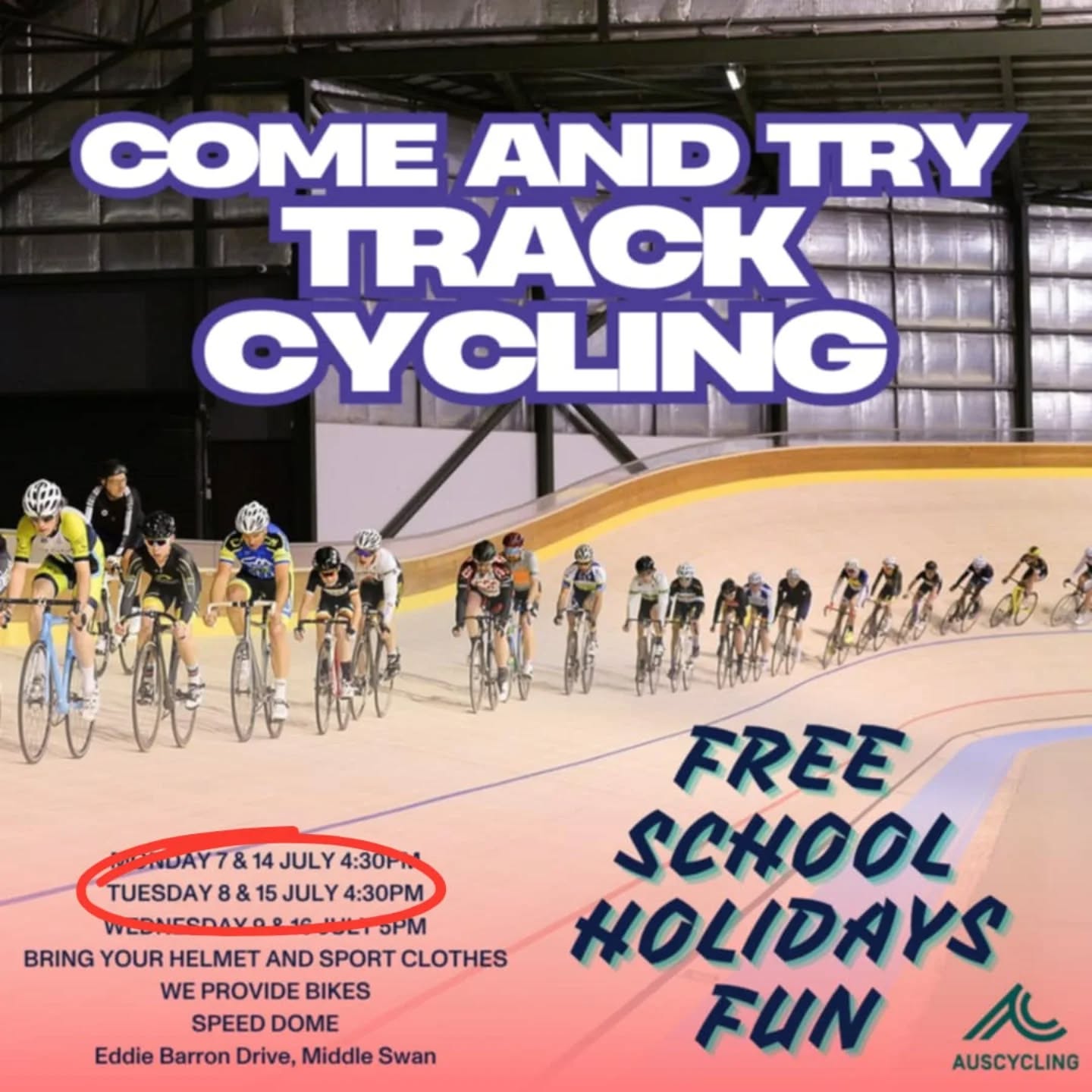 Want to try track cycling? Join TCWA & @cycletorq_cc on Tuesday 8th and 15th of July from 4.30pm.
Register here - https://www.revolutionise.com.au/auscyclingwa/events/300849